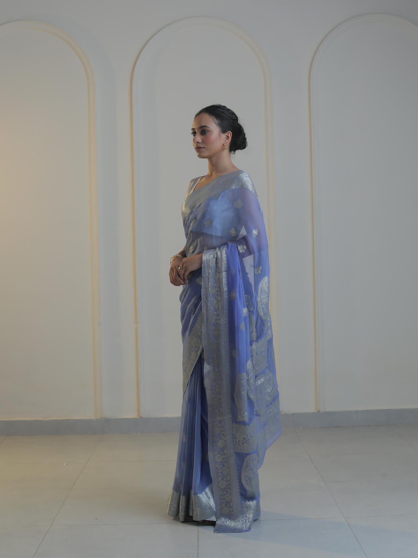 RAABTA- BLUISH PURPLE CHIFFON SAREE