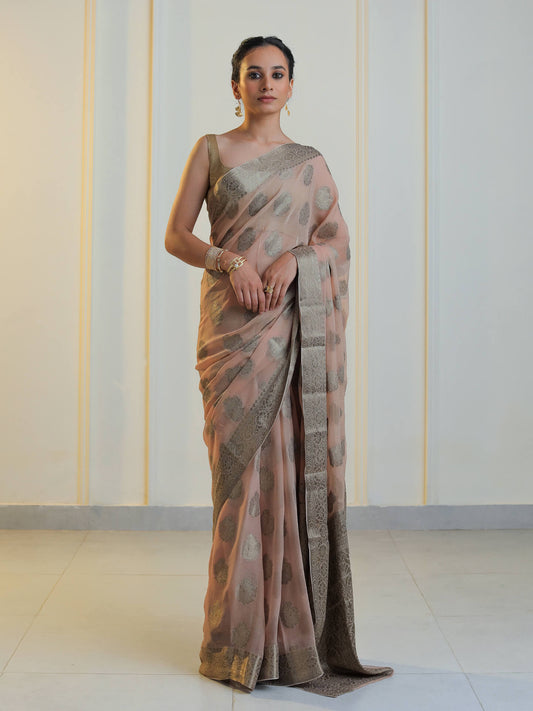 AARZO- LIGHT BROWN CHIFFON SAREE