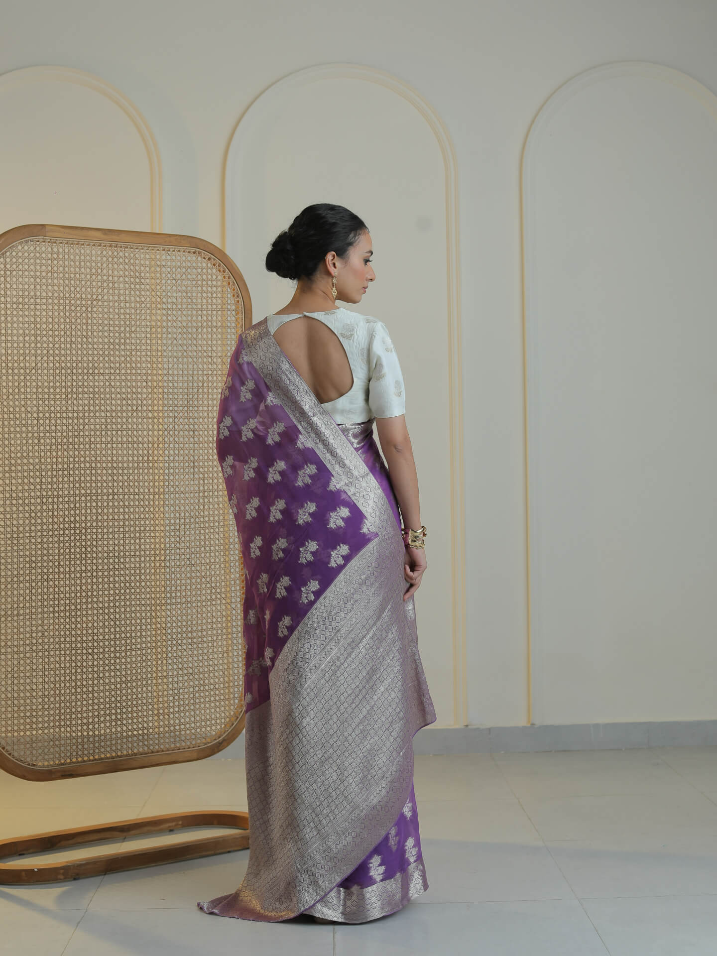 ZIBA- PURPLE CHIFFON SAREE