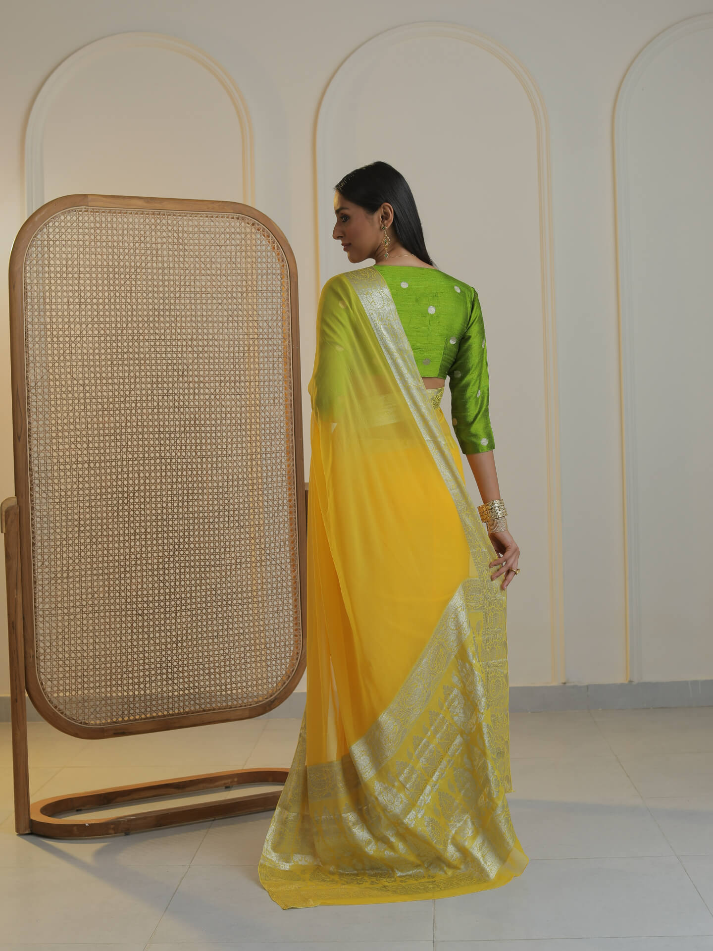 MILAN - YELLOW CHIFFON SAREE