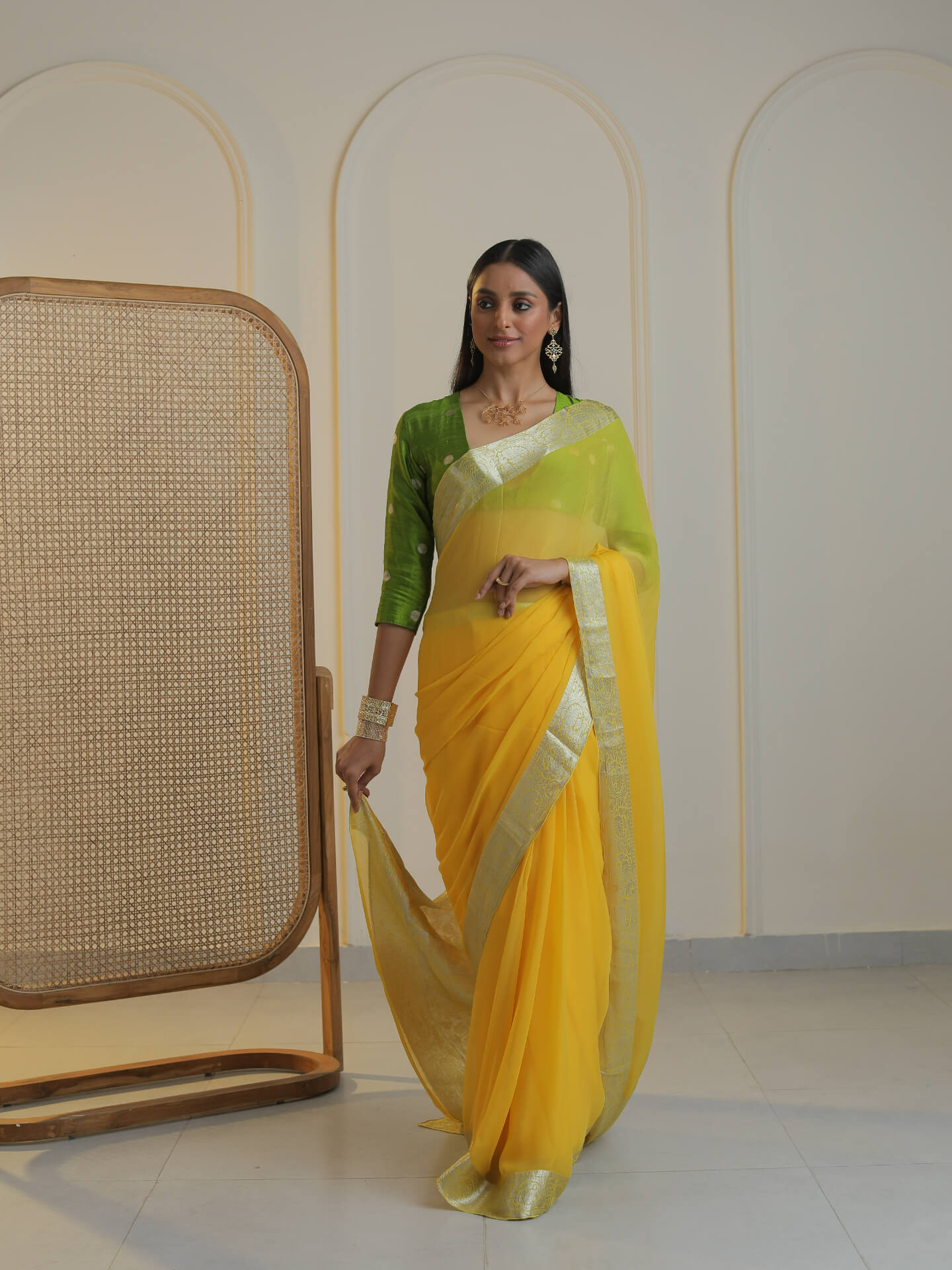 MILAN - YELLOW CHIFFON SAREE