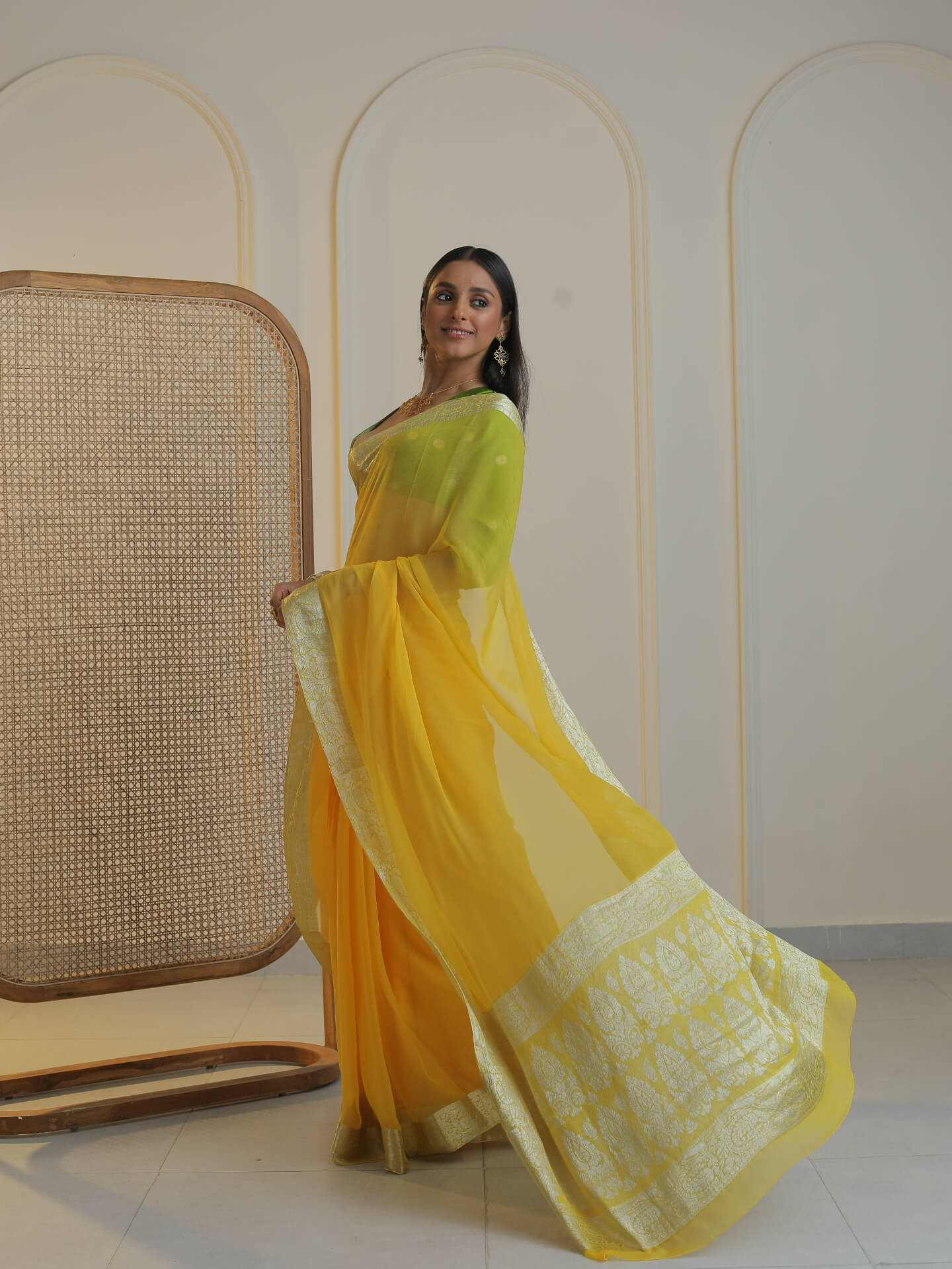MILAN - YELLOW CHIFFON SAREE