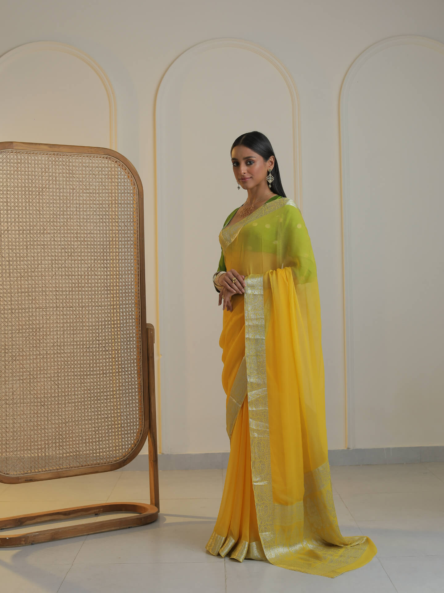 MILAN - YELLOW CHIFFON SAREE