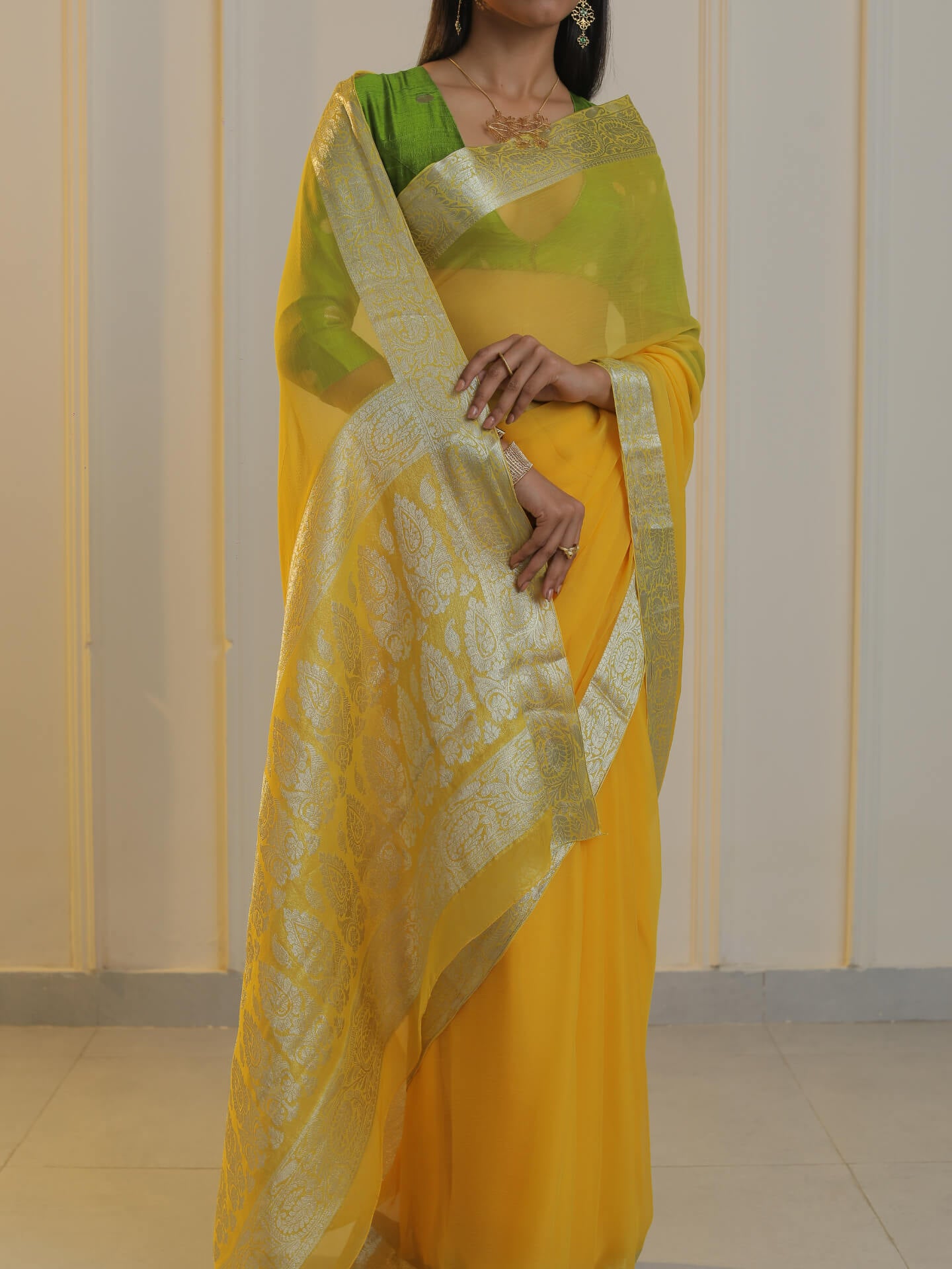 MILAN - YELLOW CHIFFON SAREE