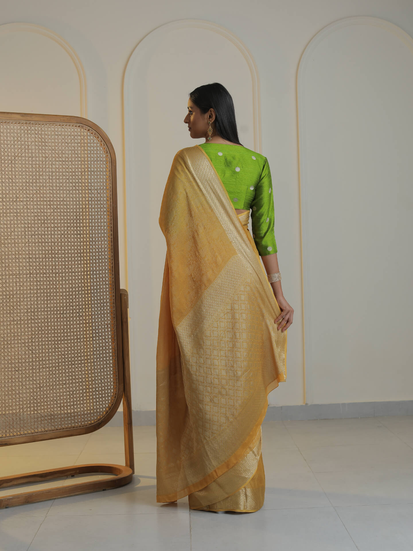SABR - MUSTARD YELLOW SATIN CREPE SAREE