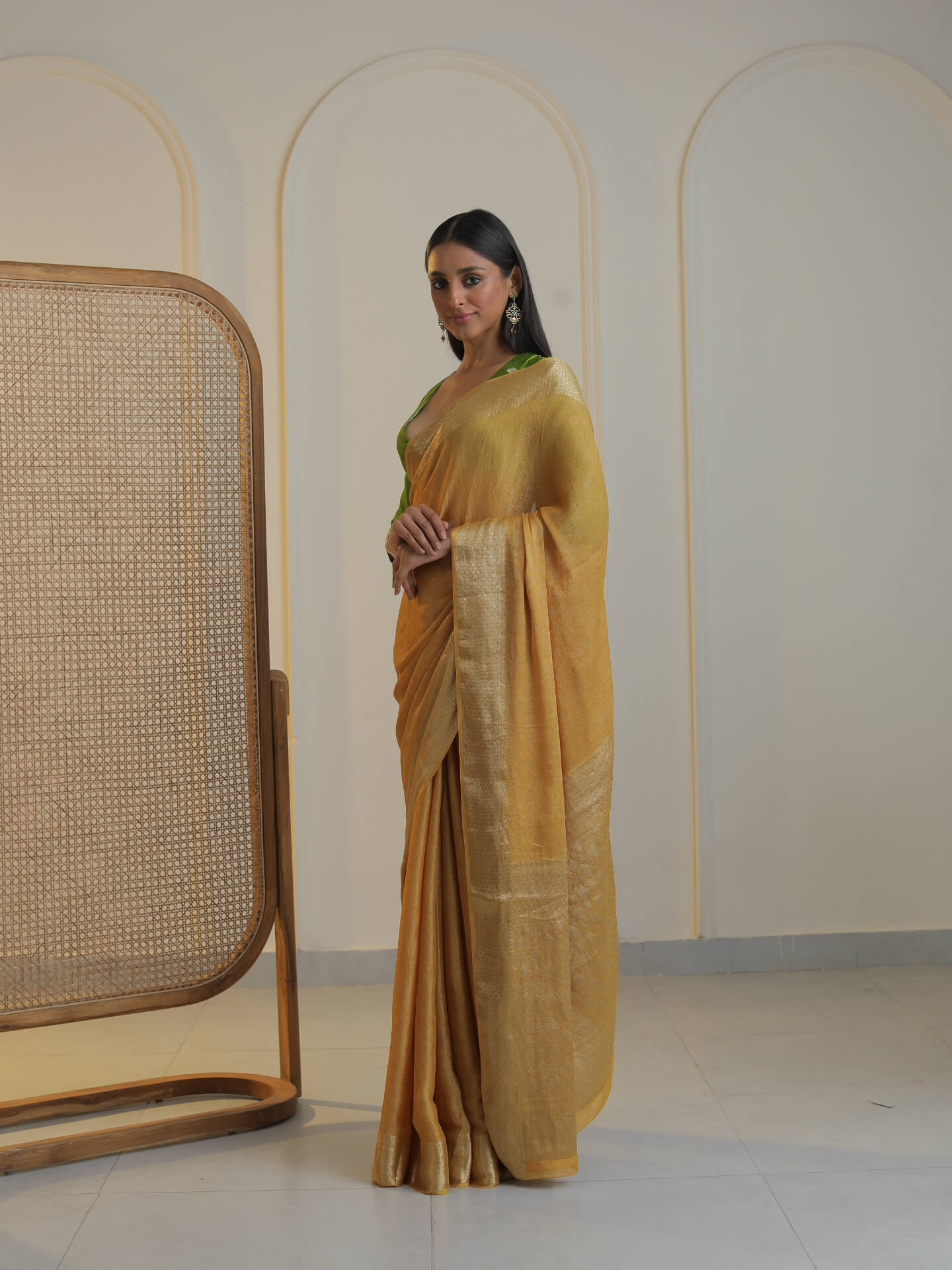 SABR - MUSTARD YELLOW SATIN CREPE SAREE