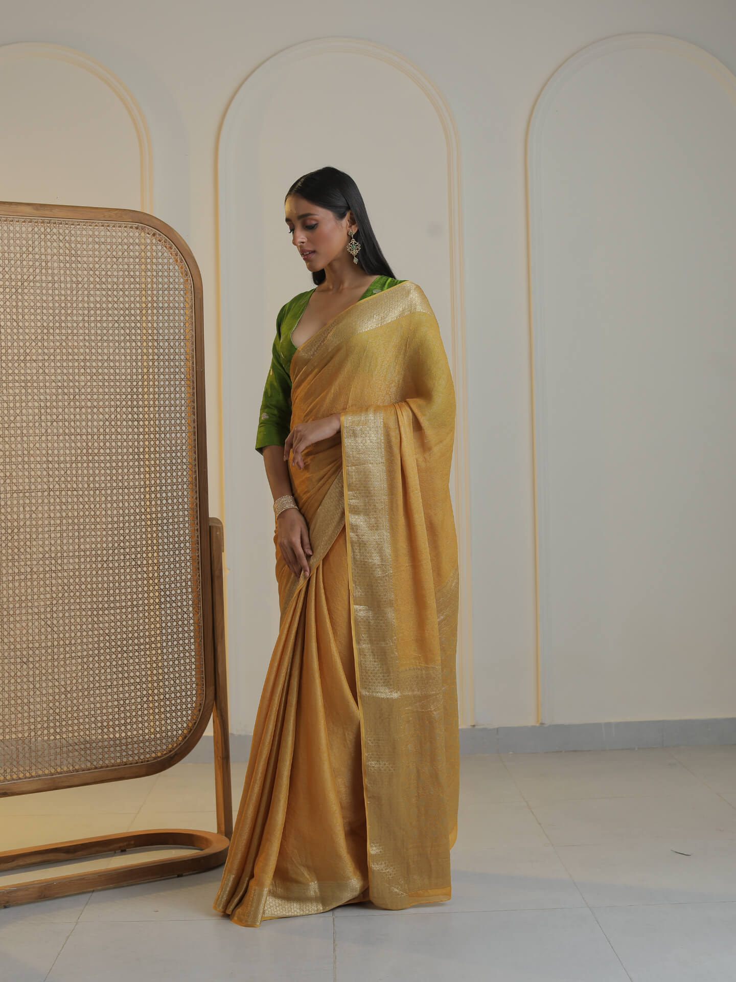 SABR - MUSTARD YELLOW SATIN CREPE SAREE