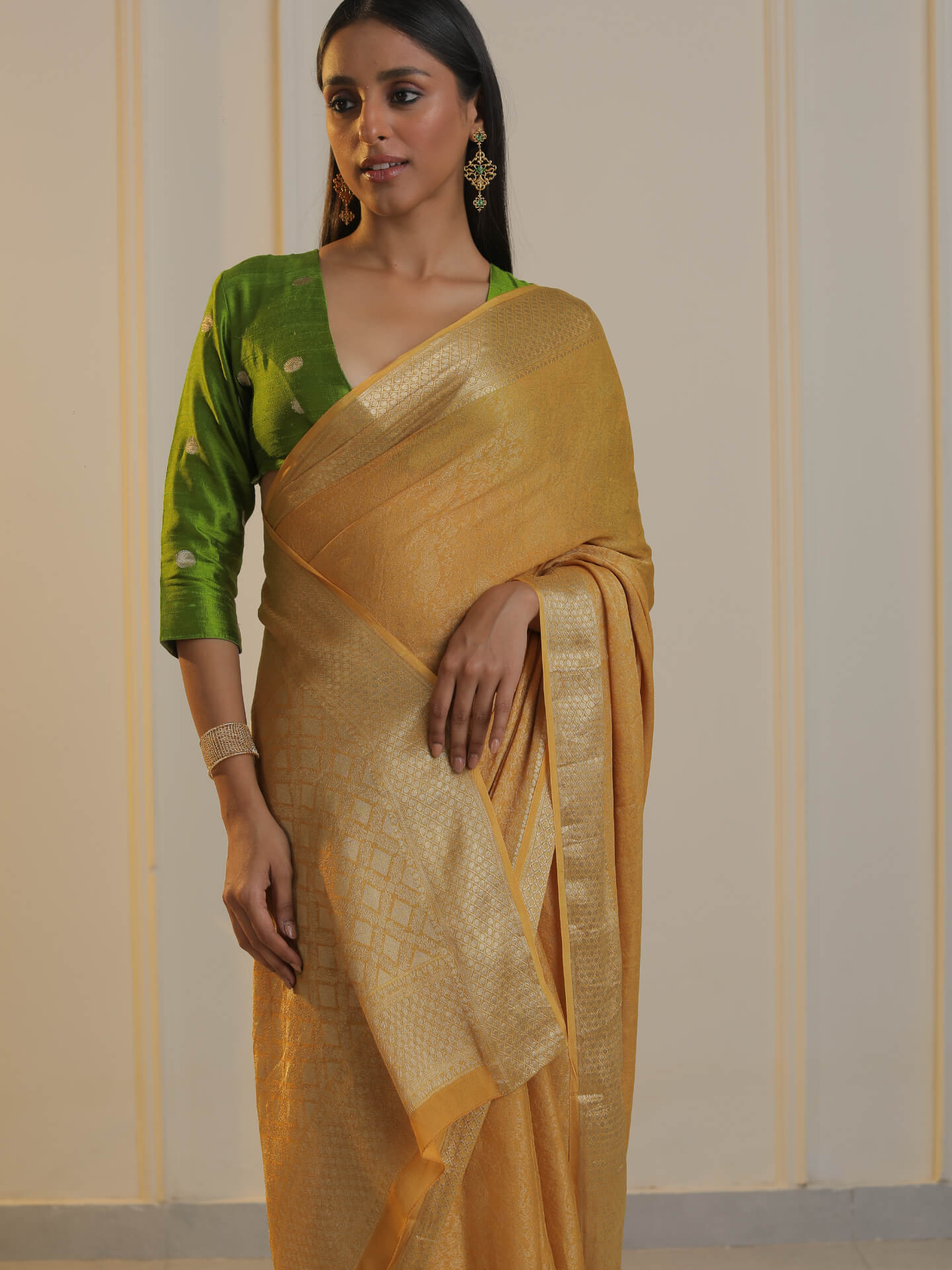 SABR - MUSTARD YELLOW SATIN CREPE SAREE
