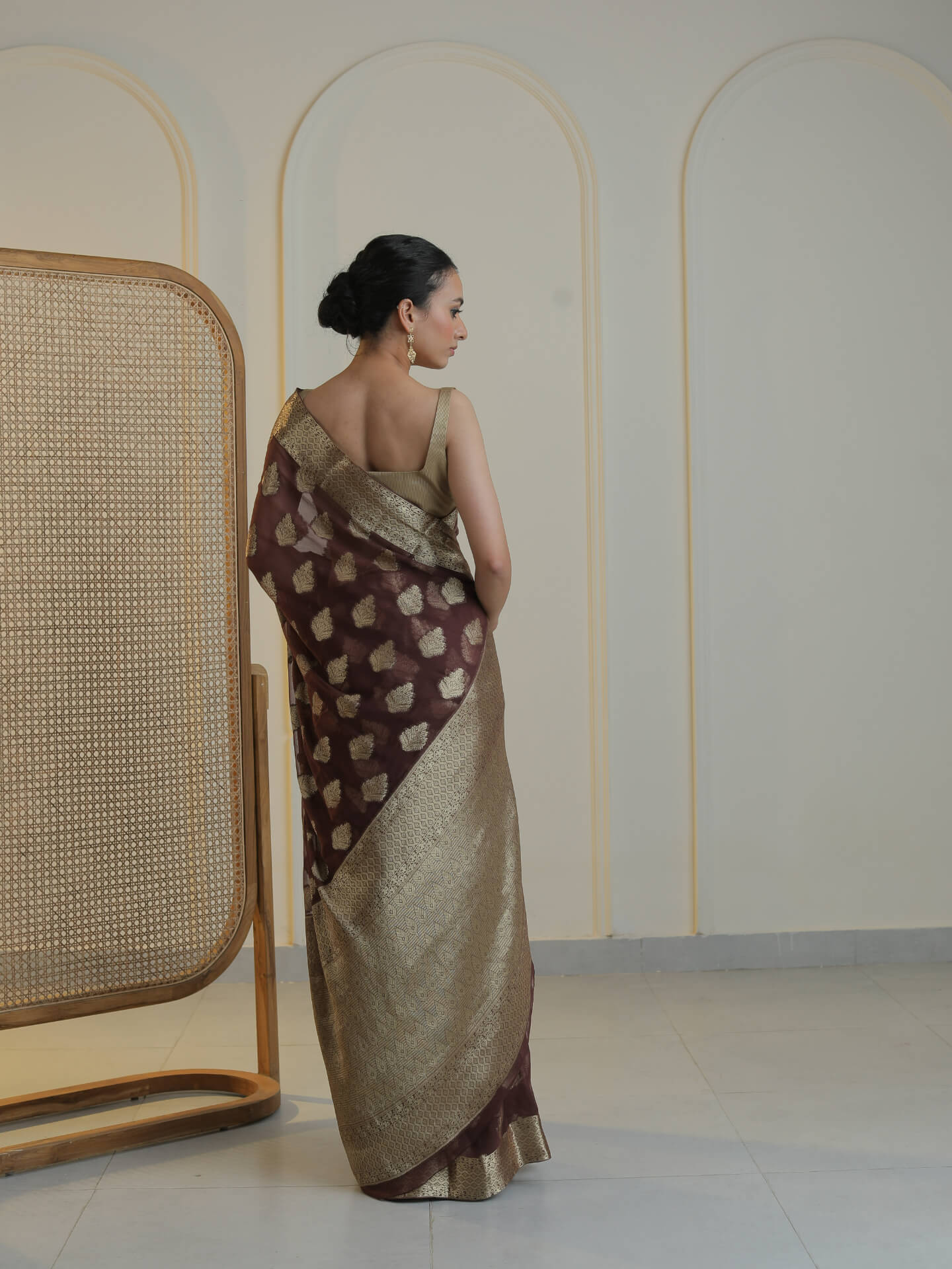 CHINMAYA- DARK BROWN CHIFFON SAREE