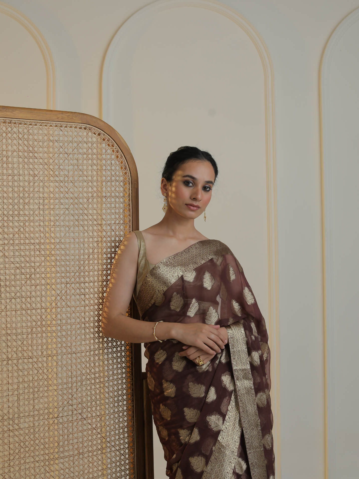 CHINMAYA- DARK BROWN CHIFFON SAREE