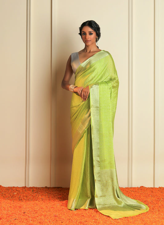 RIMJHIM - LIGHT GREEN SATIN CREPE SAREE