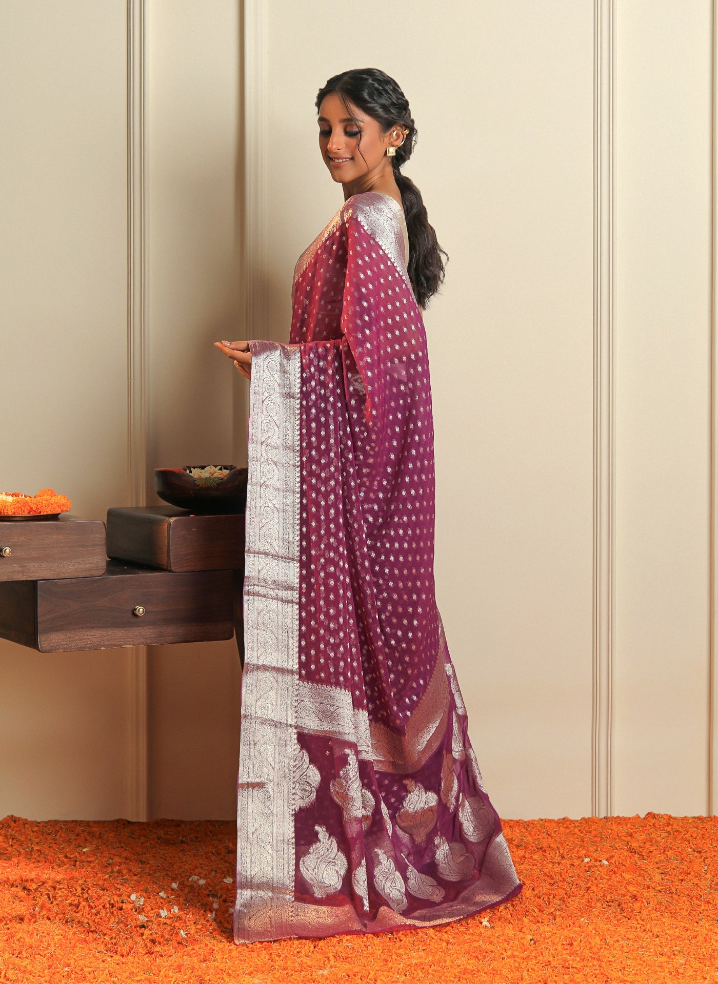 SHADMANI - PURPLE CHIFFON SAREE