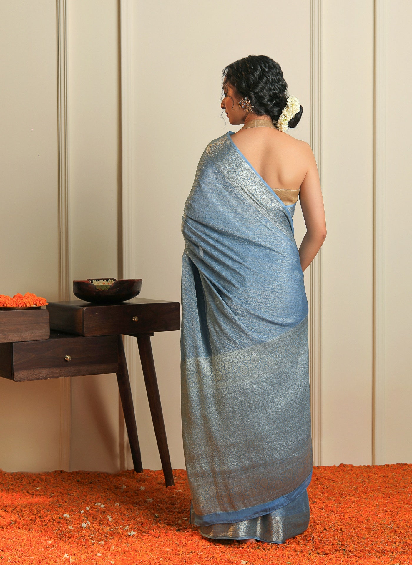 SEHER - BLUE SATIN CREPE SAREE