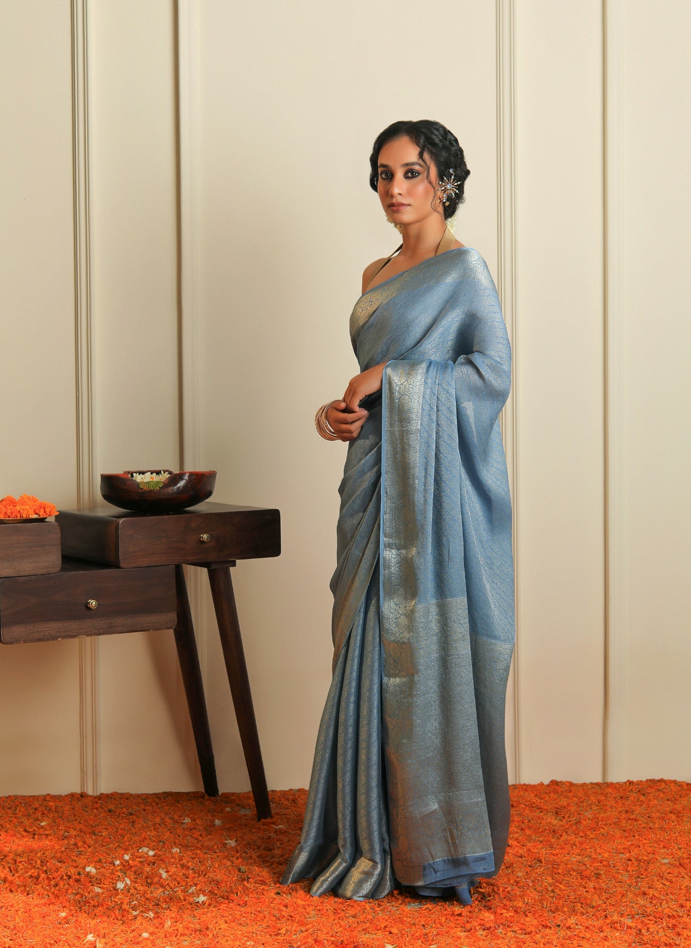 SEHER - BLUE SATIN CREPE SAREE