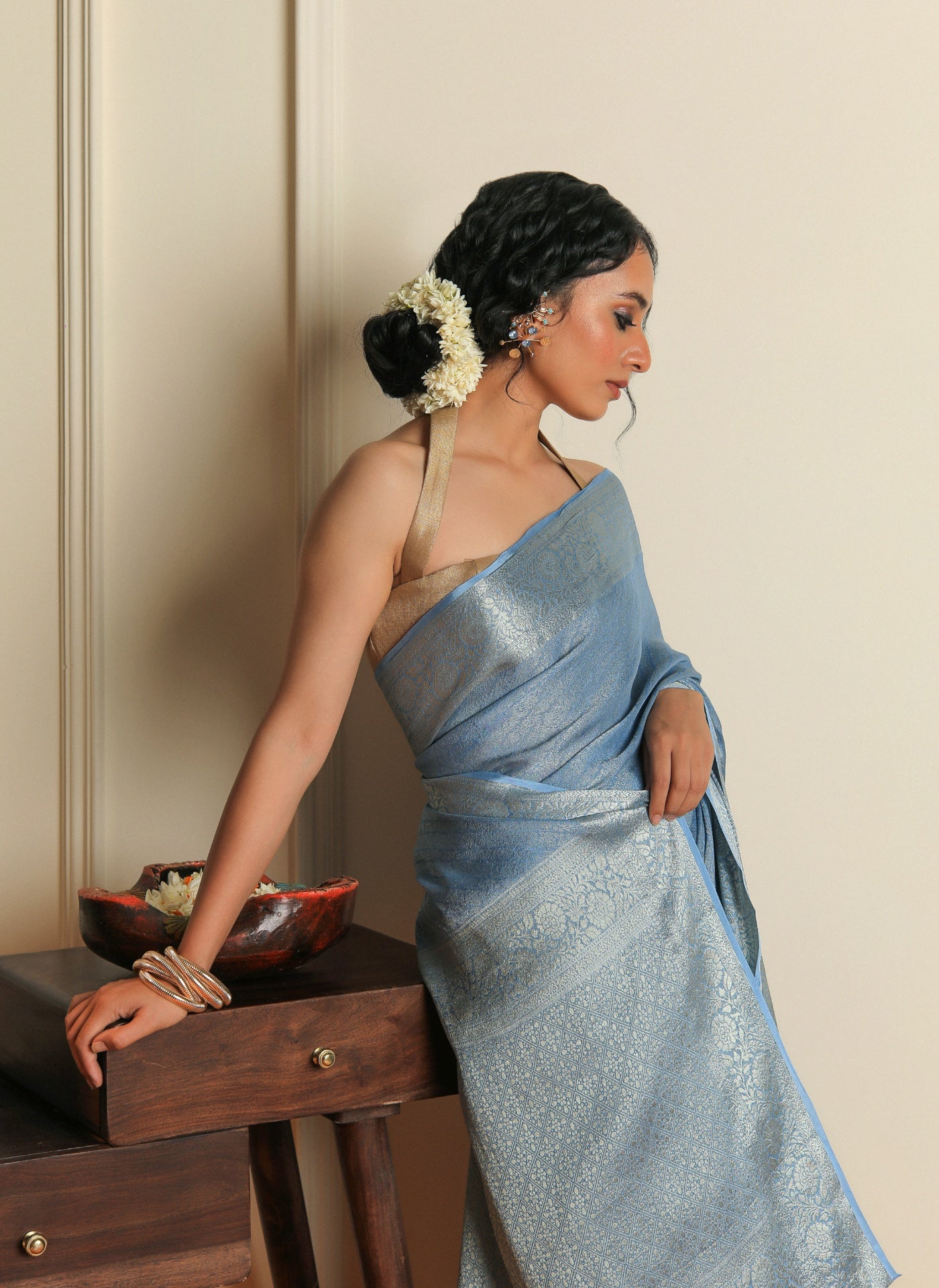 SEHER - BLUE SATIN CREPE SAREE