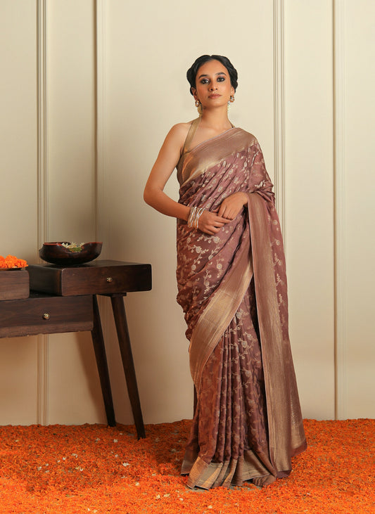 HASEEN - BROWN SATIN SAREE