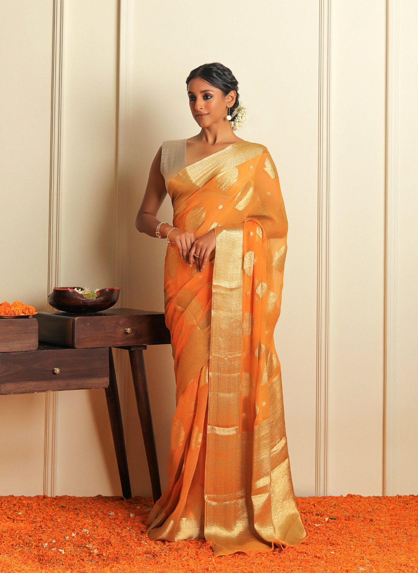 NAZAAKAT - ORANGE CHIFFON SAREE