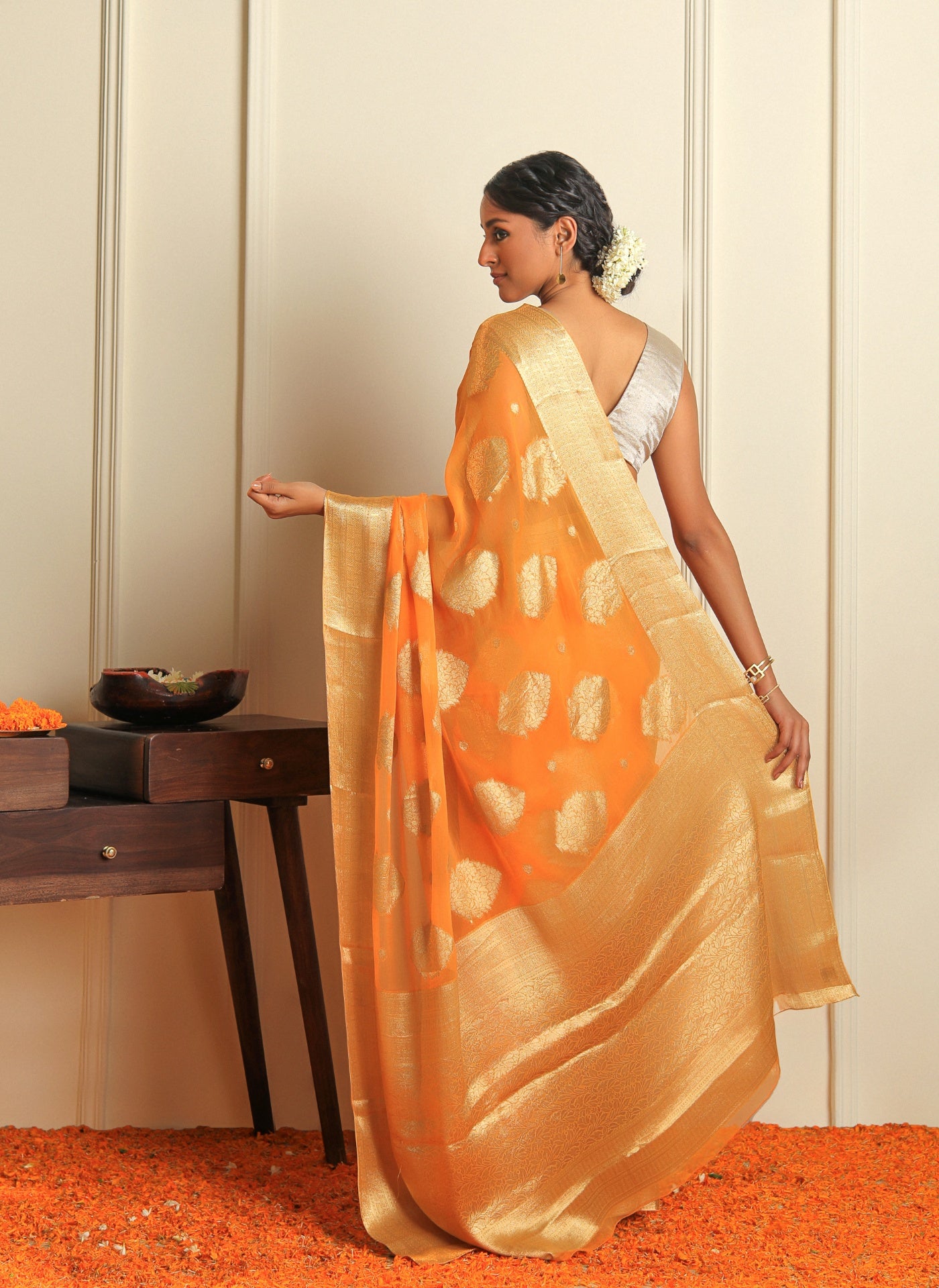 NAZAAKAT - ORANGE CHIFFON SAREE