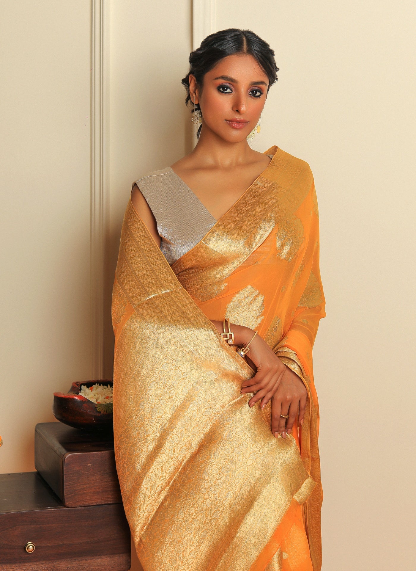 NAZAAKAT - ORANGE CHIFFON SAREE