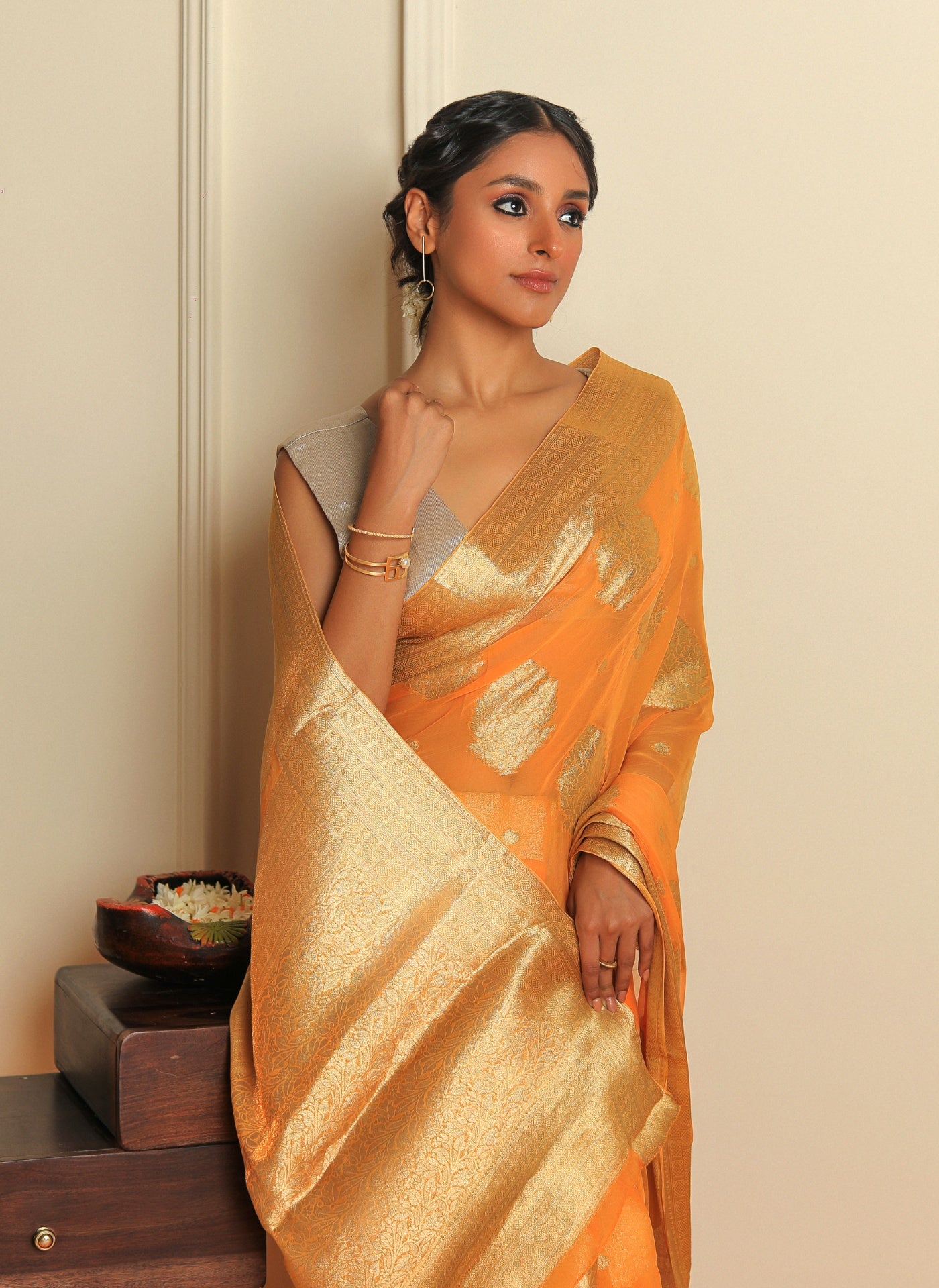 NAZAAKAT - ORANGE CHIFFON SAREE