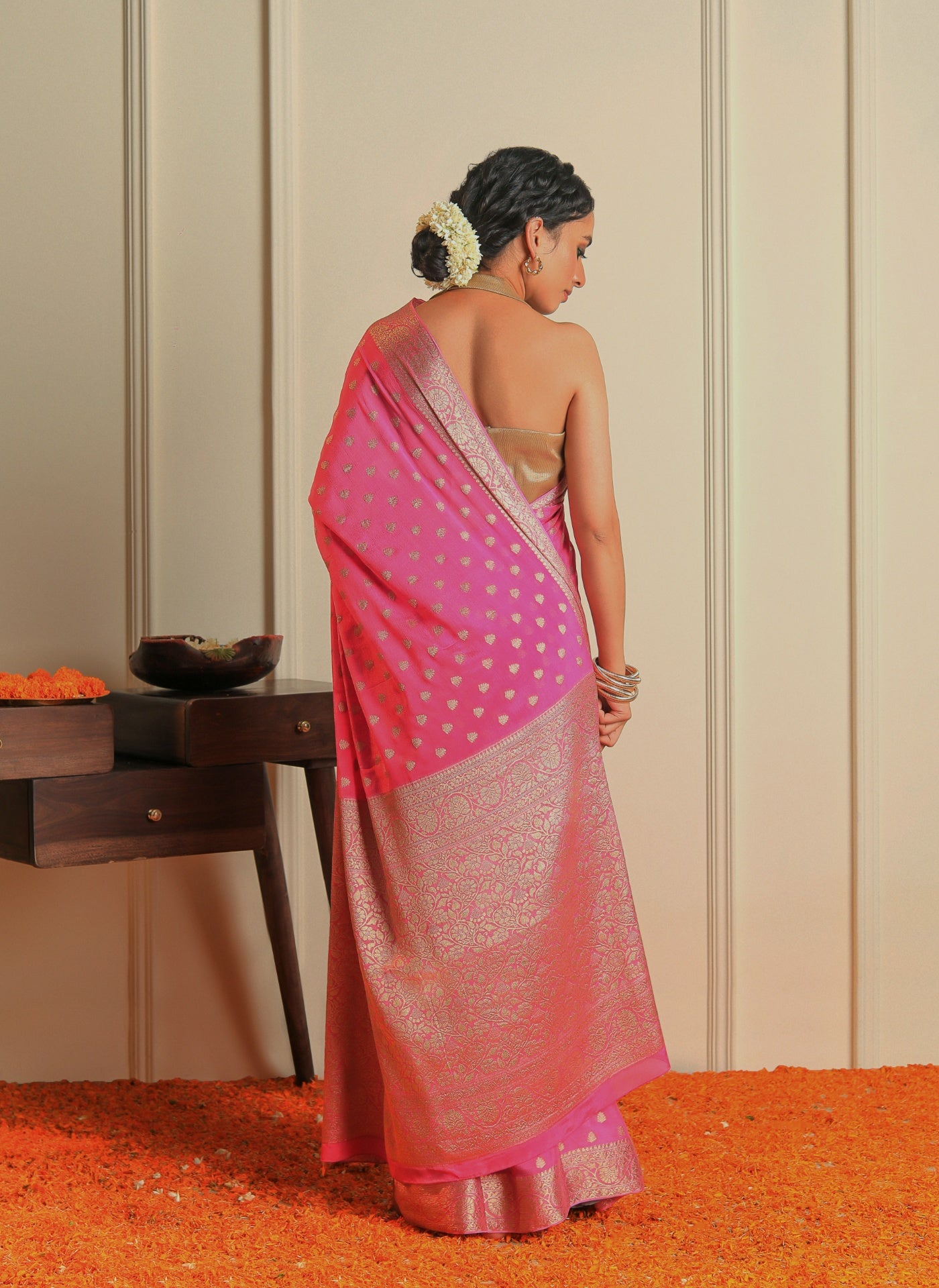 ADAA - FLORESCENT PINK CHIFFON SAREE