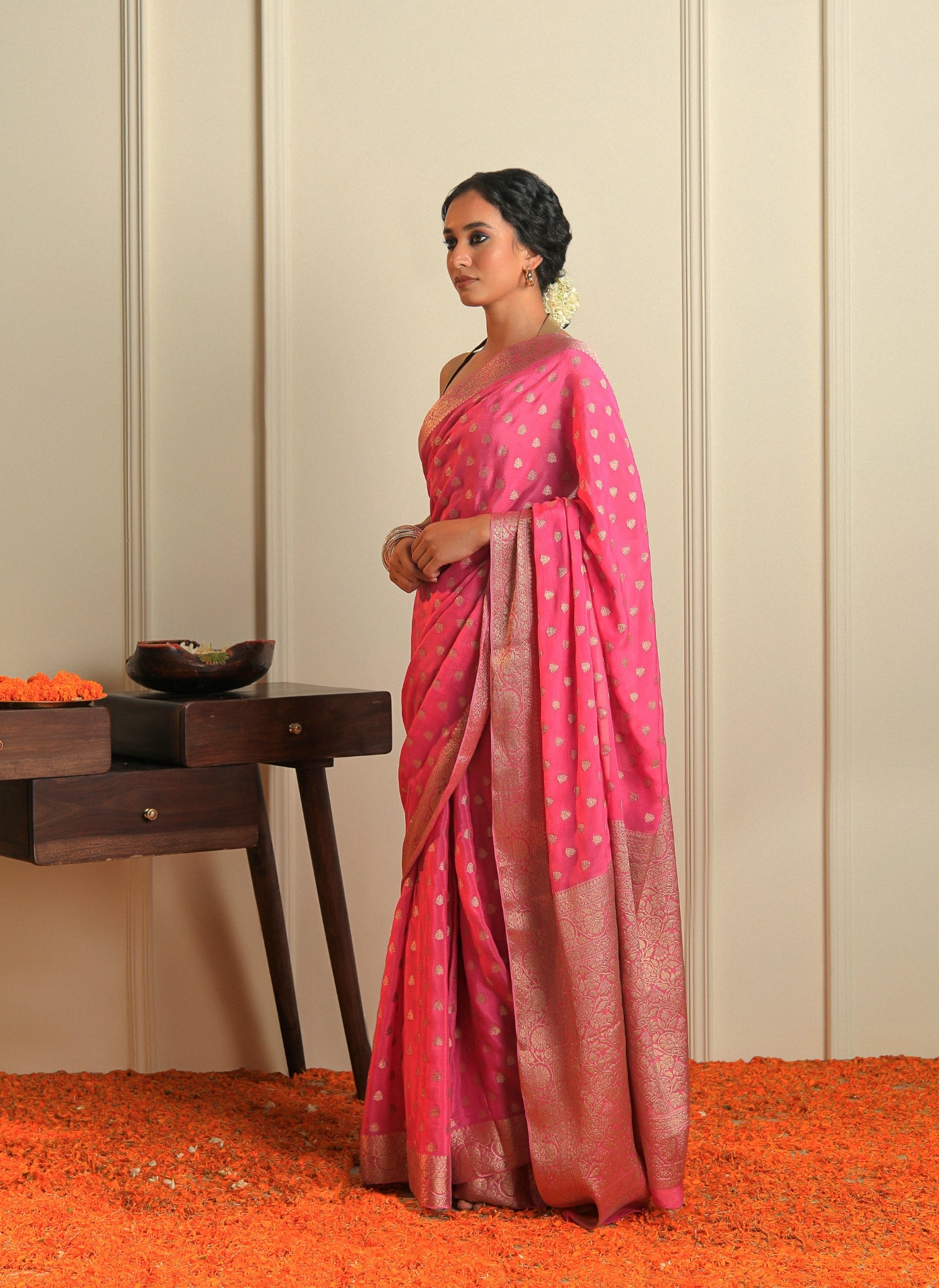 ADAA - FLORESCENT PINK CHIFFON SAREE