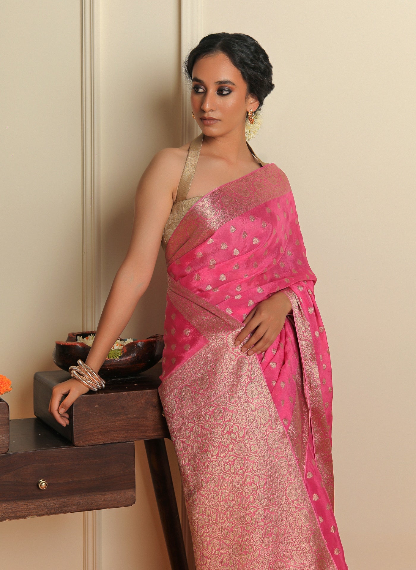 ADAA - FLORESCENT PINK CHIFFON SAREE