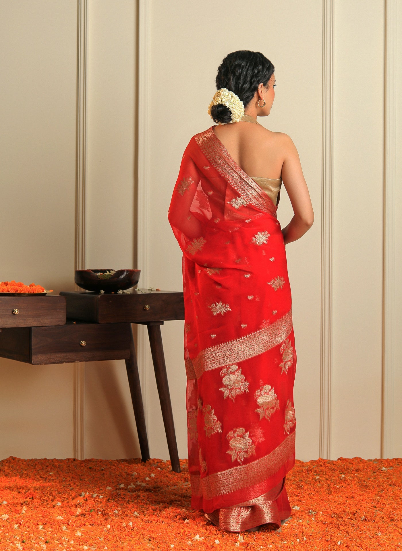 LEHER - RED CHIFFON SAREE