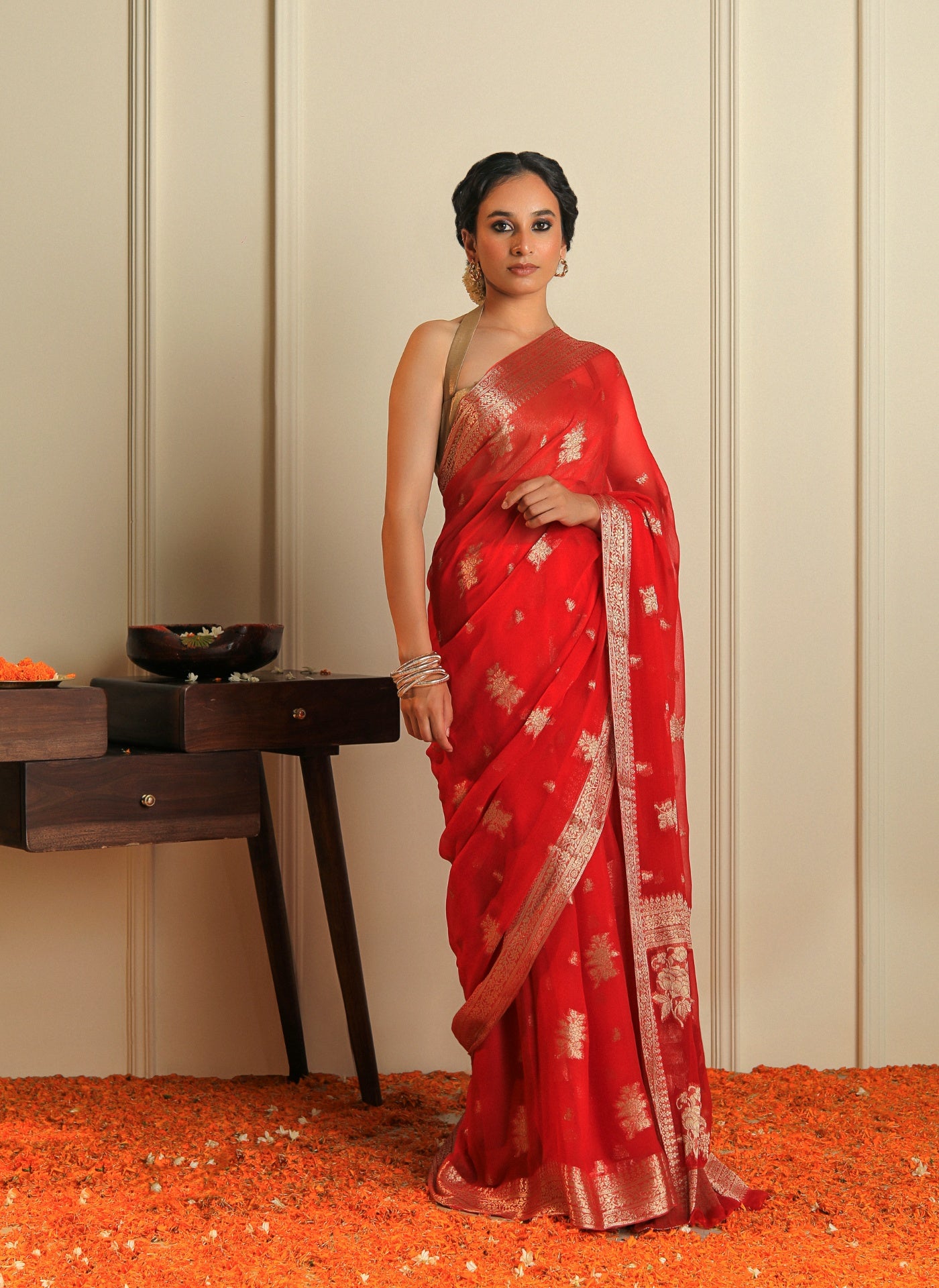 LEHER - RED CHIFFON SAREE