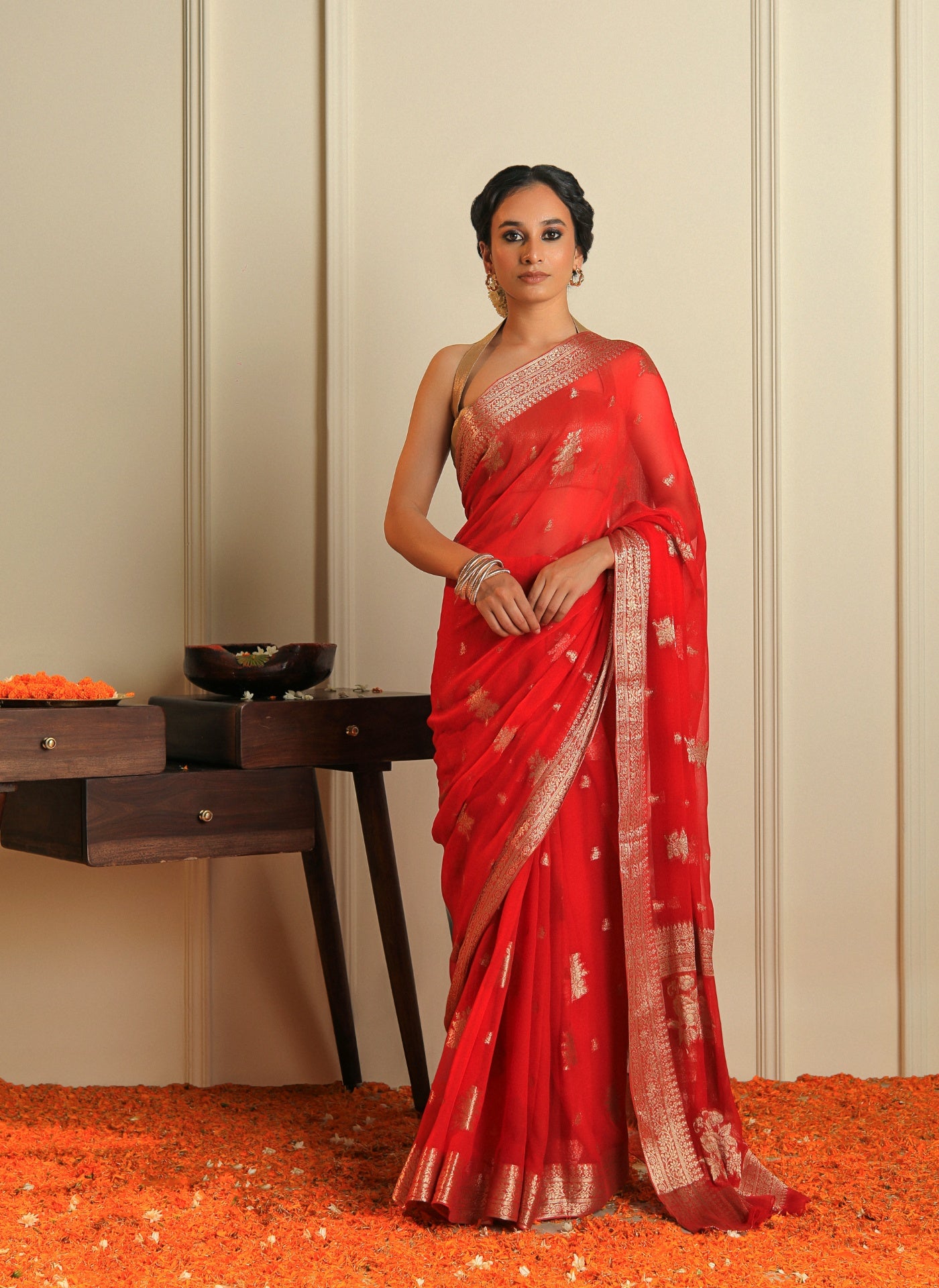 LEHER - RED CHIFFON SAREE