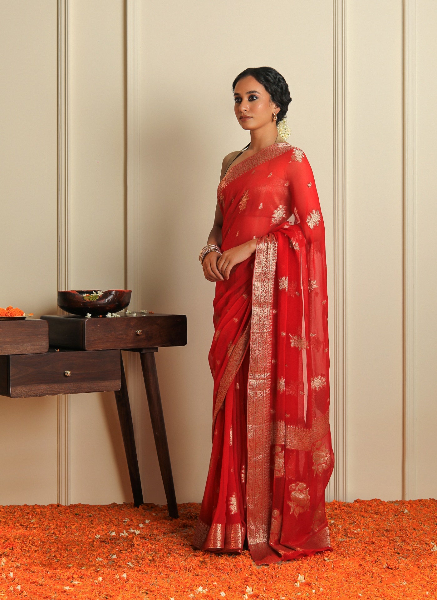 LEHER - RED CHIFFON SAREE