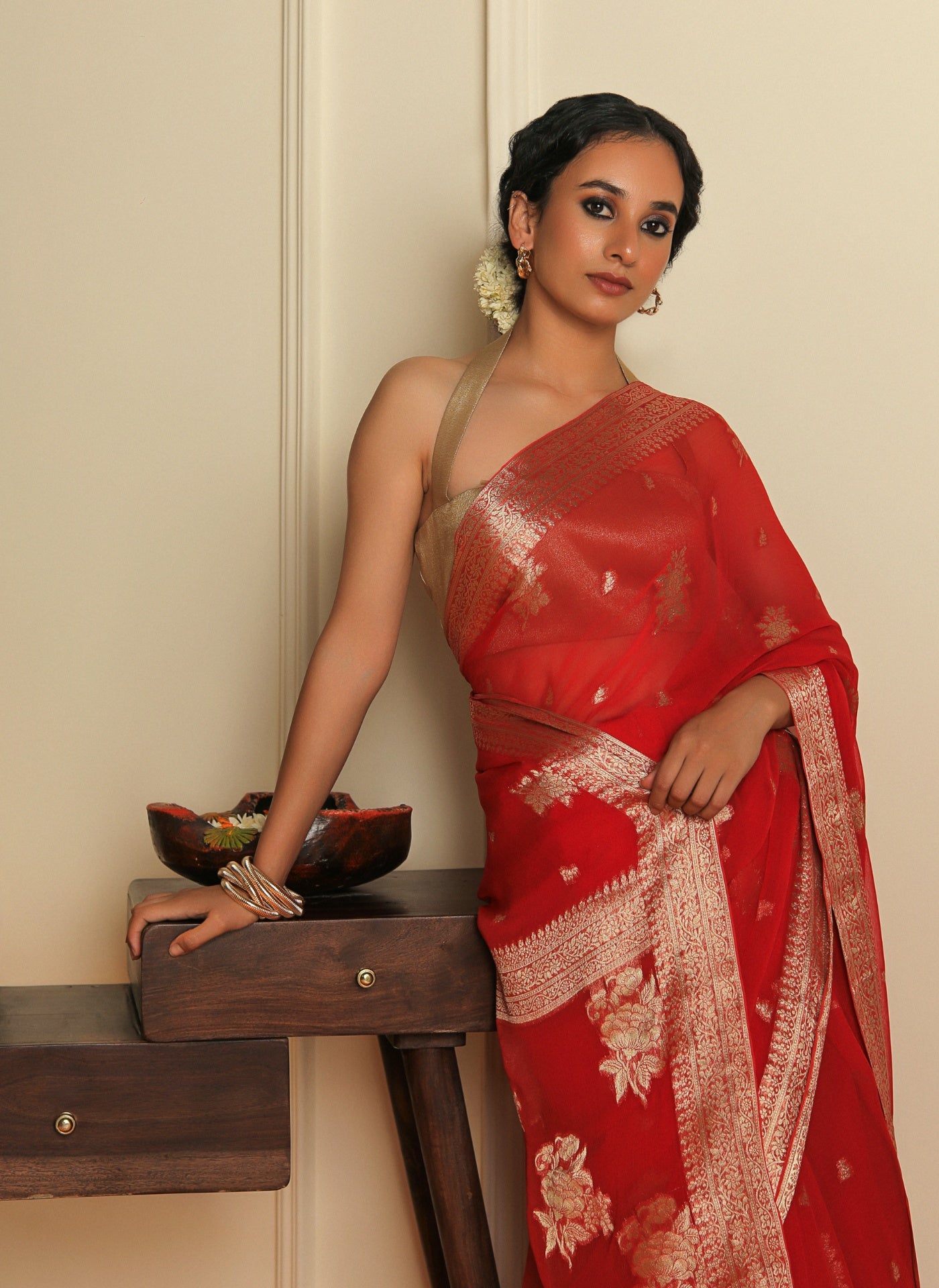 LEHER - RED CHIFFON SAREE