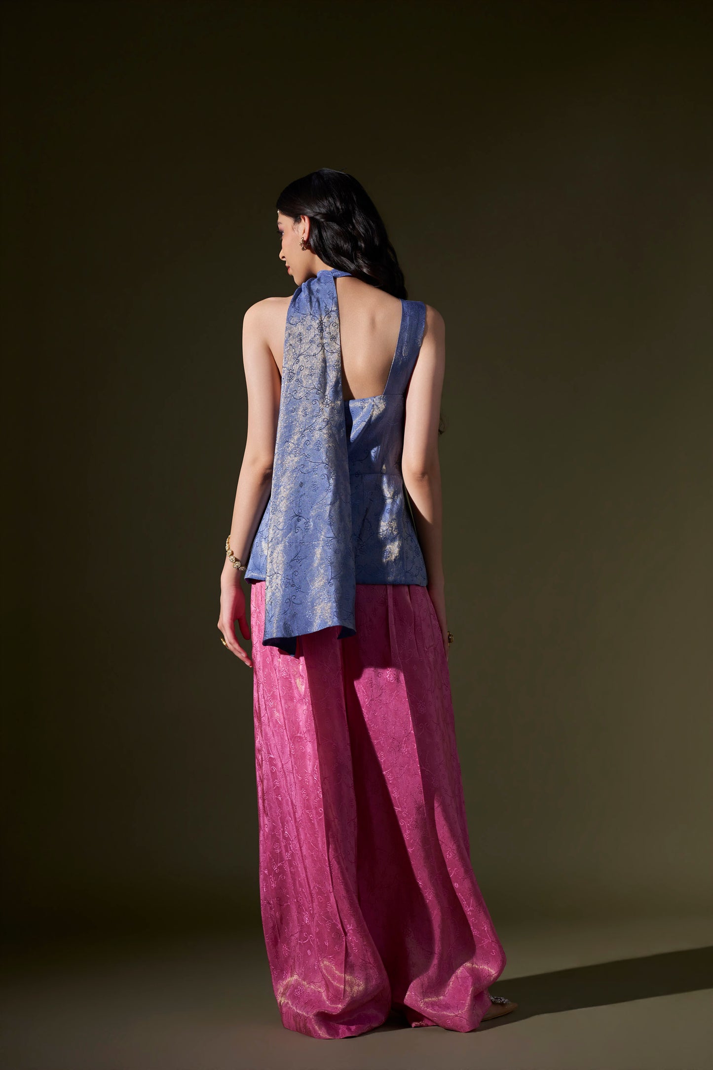 Halterneck Blue Top With Pink Pants