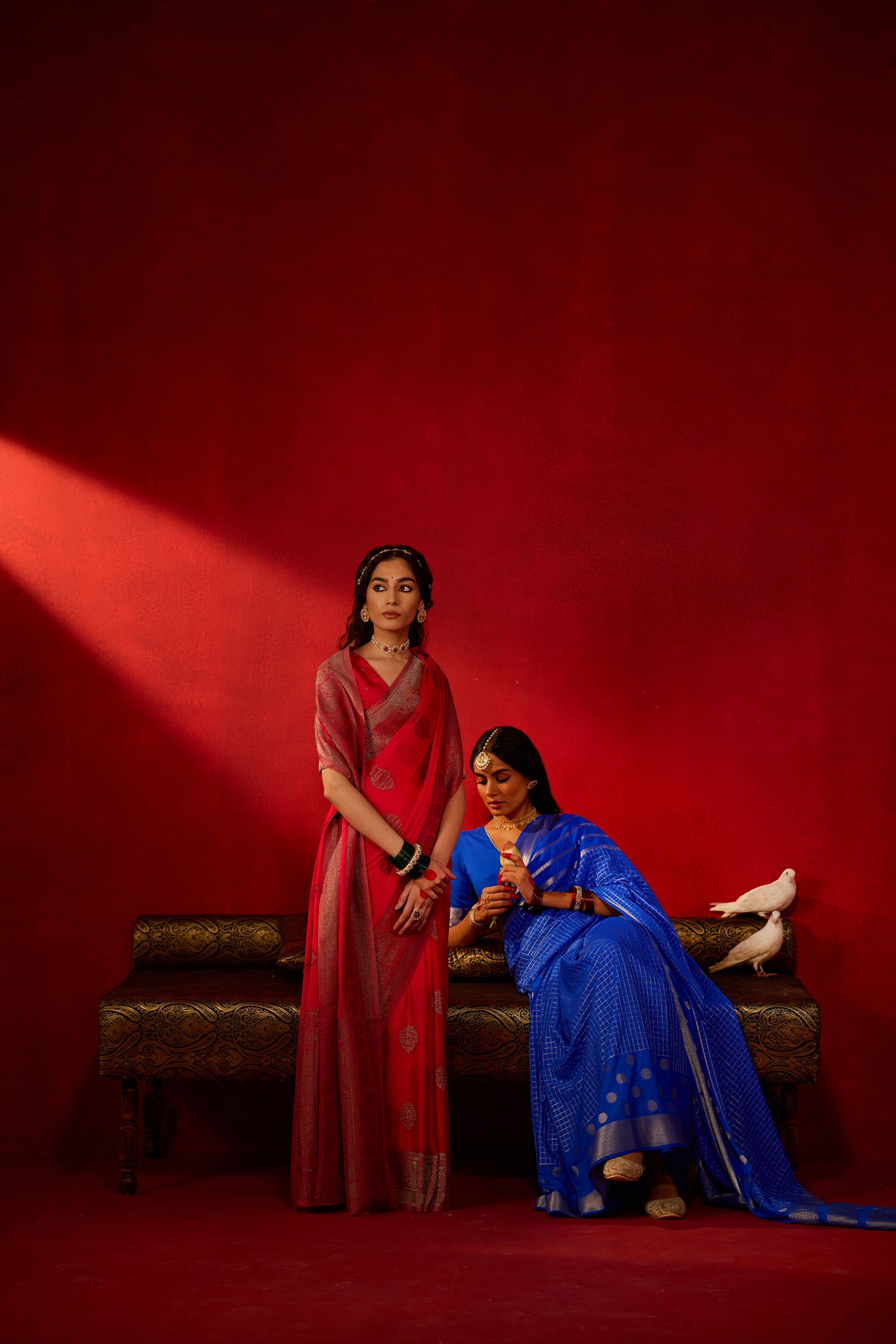 Royal Blue Viscose Saree with Silver Zari Buttas & Checks