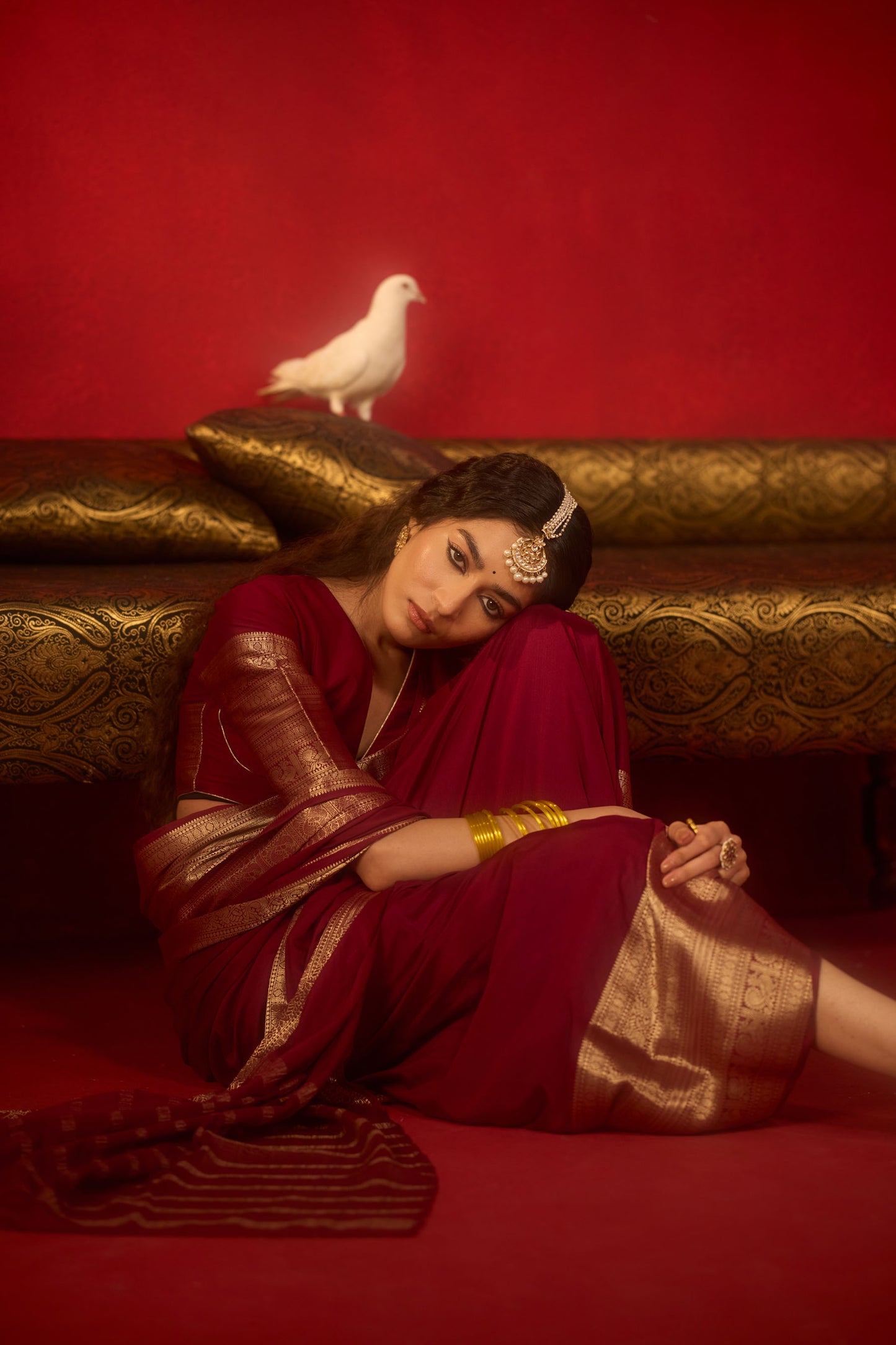 Maroon Viscose Saree with Antique Gold Zari Border