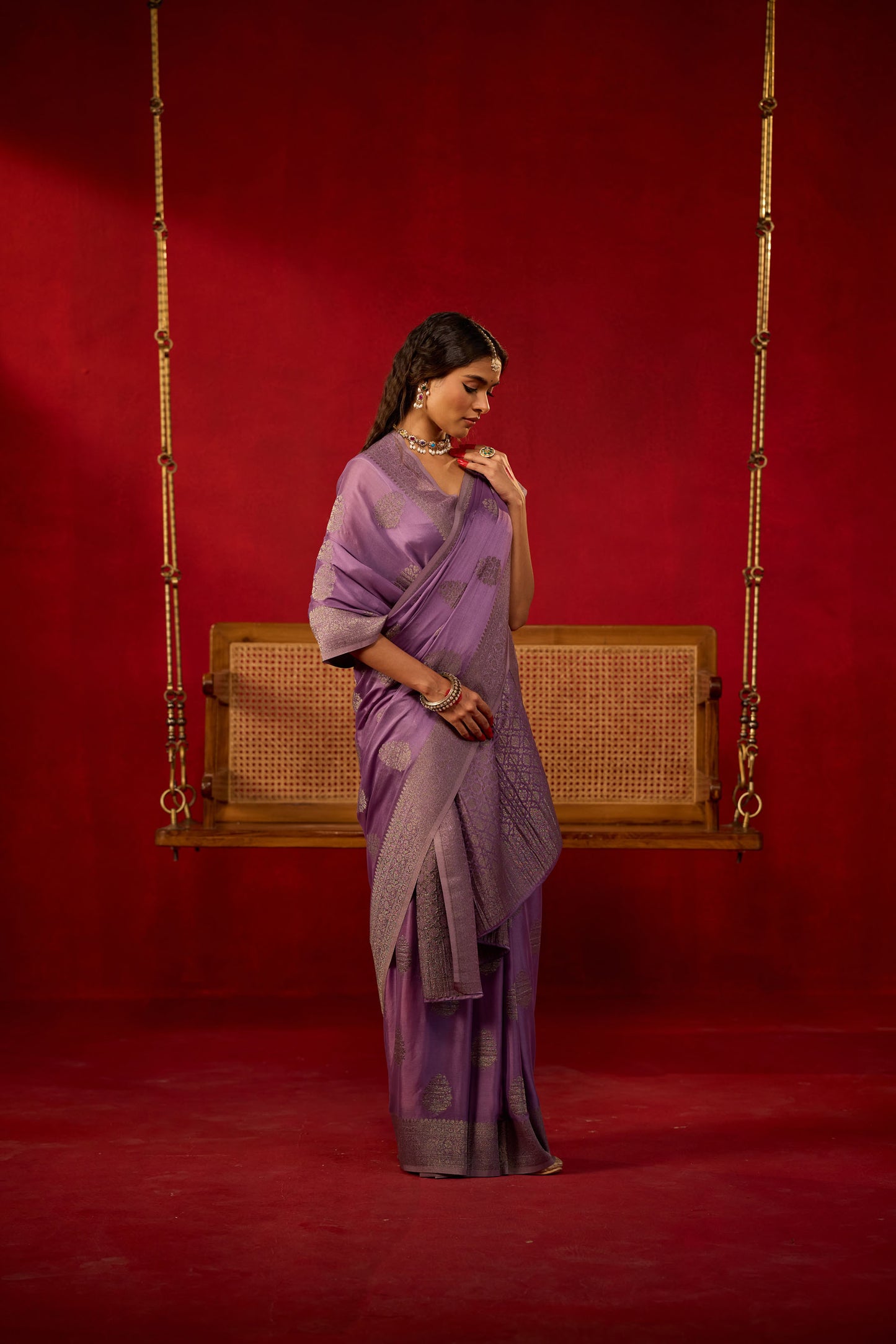 Lavender Viscose Saree with Gunmetal Zari