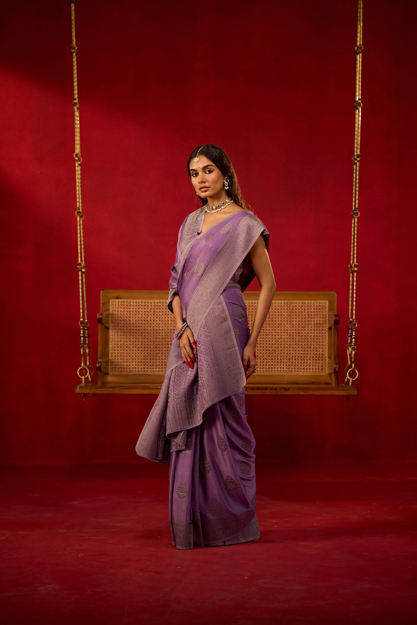 Lavender Viscose Saree with Gunmetal Zari