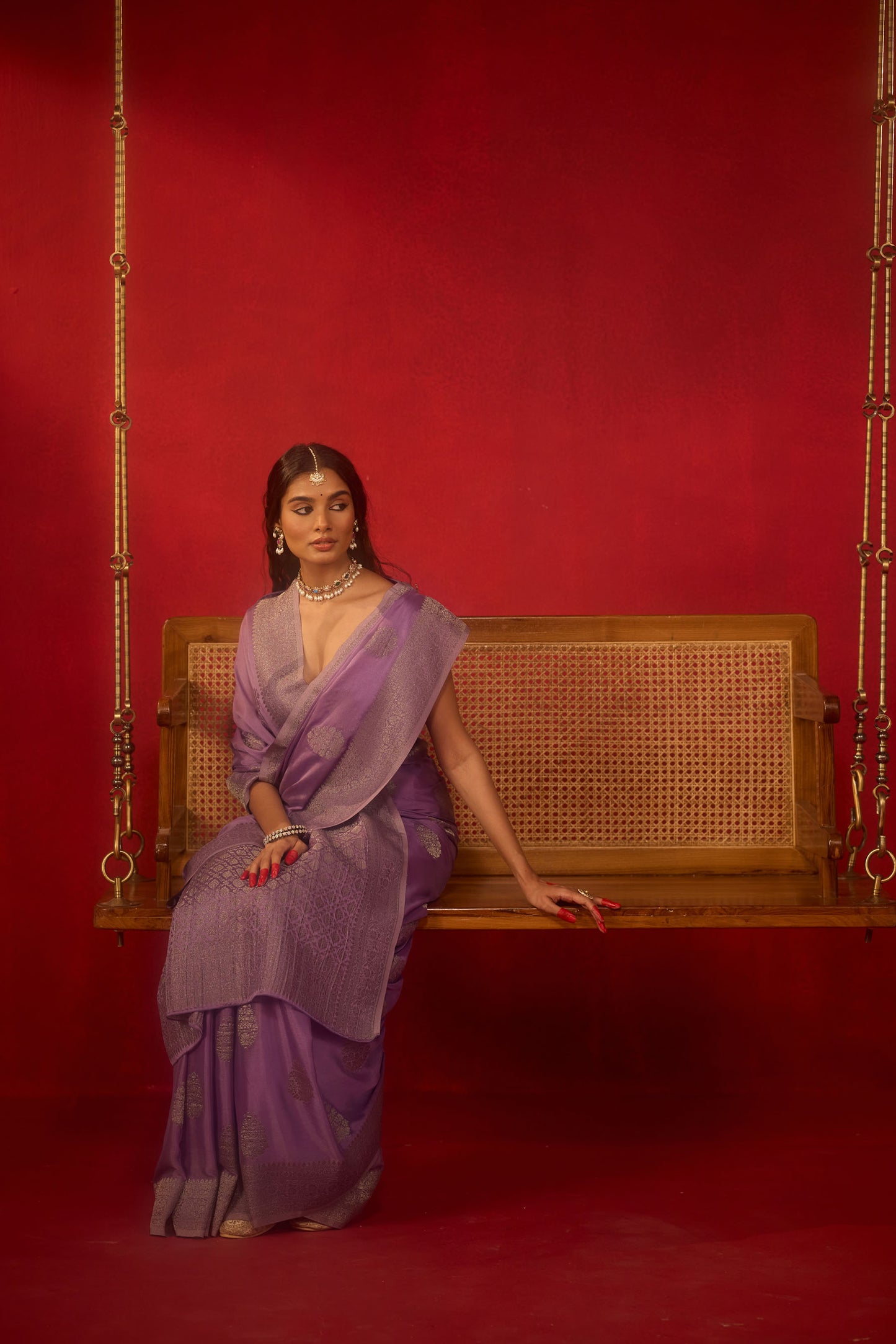 Lavender Viscose Saree with Gunmetal Zari