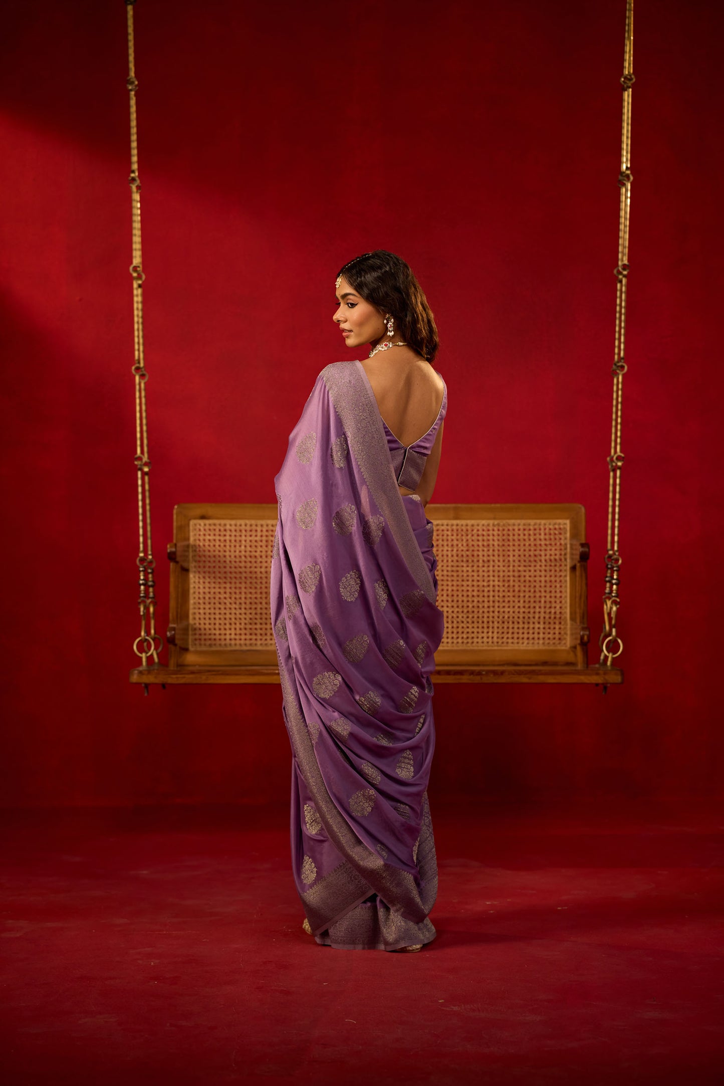 Lavender Viscose Saree with Gunmetal Zari