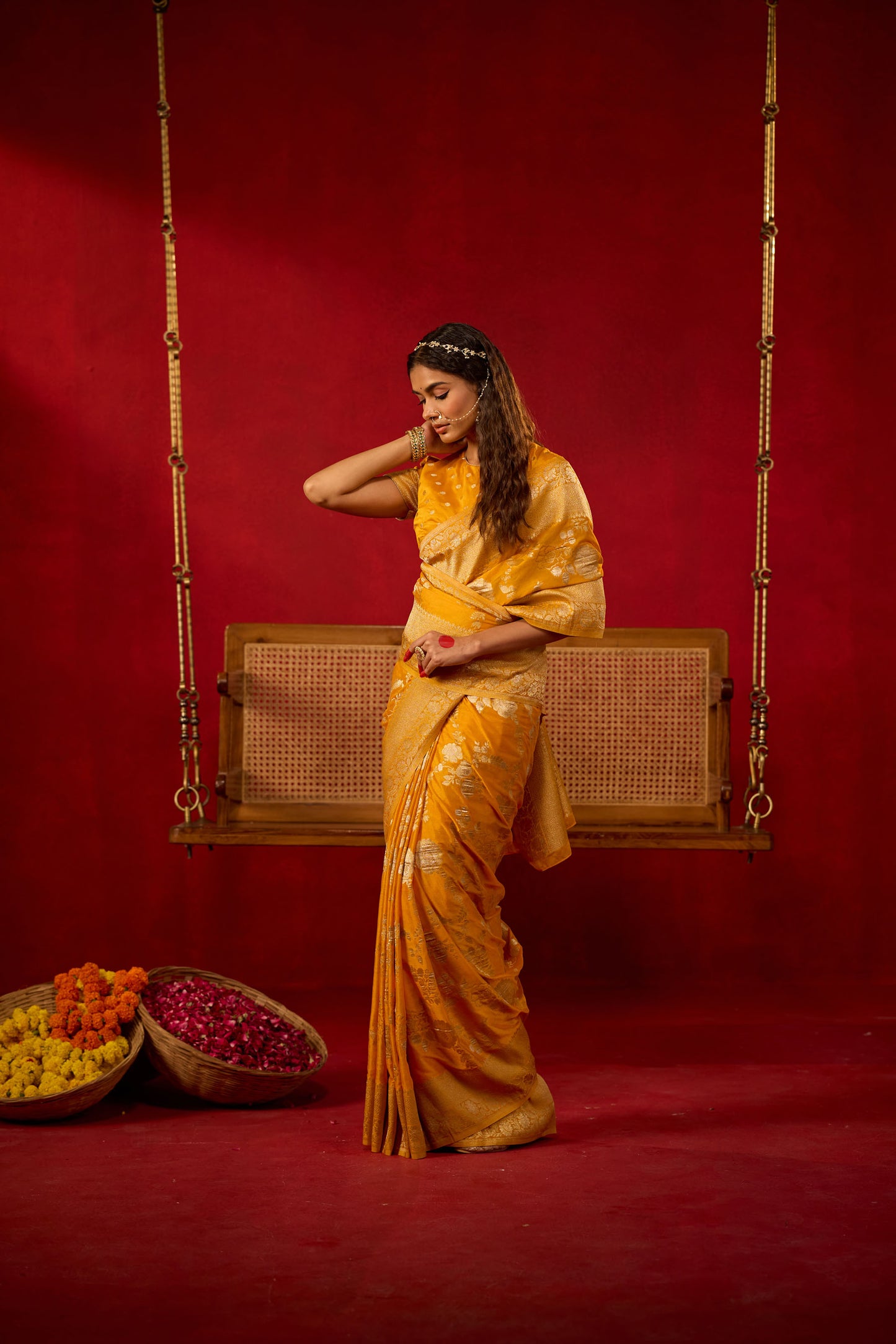 Golden Mustard Viscose Saree with Intricate Zari Work