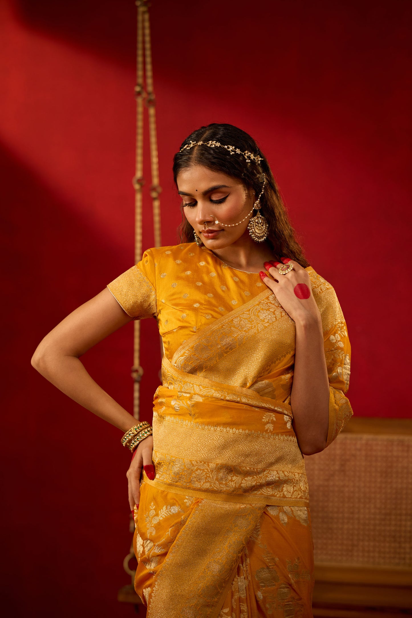Golden Mustard Viscose Saree with Intricate Zari Work