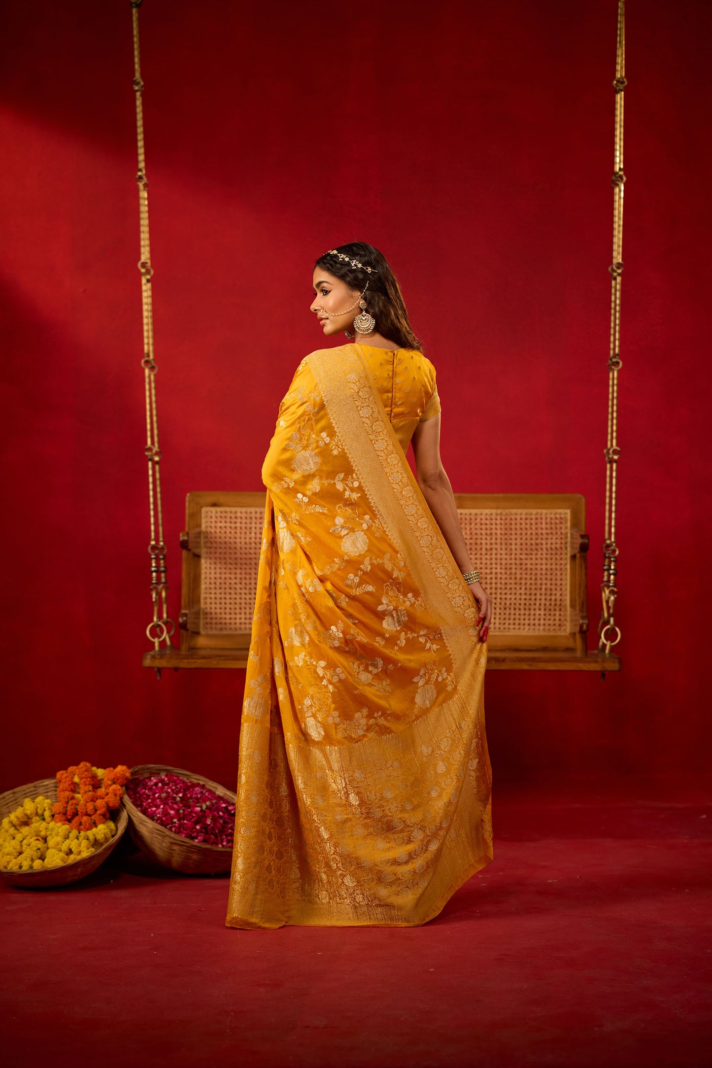 Golden Mustard Viscose Saree with Intricate Zari Work