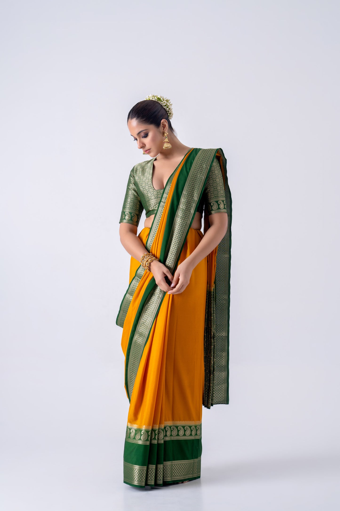 Mustard Yellow Viscose Plain Saree With Contrast Border