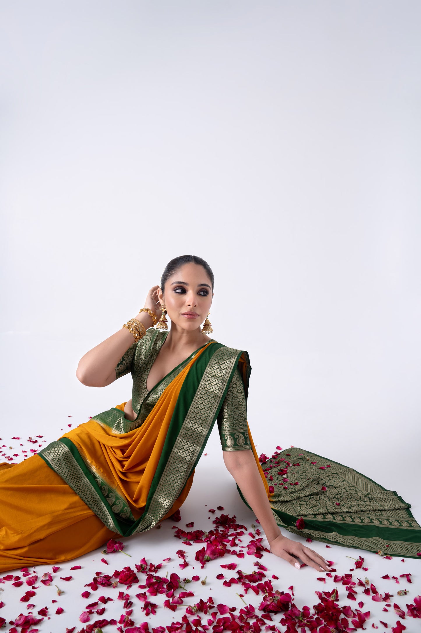 Mustard Yellow Viscose Plain Saree With Contrast Border