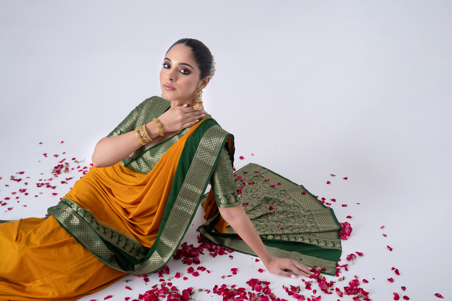 Mustard Yellow Viscose Plain Saree With Contrast Border