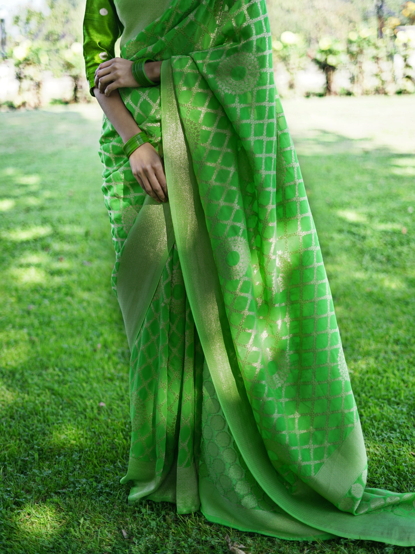 MEGHA - LIME GREEN VISCOSE JAAL SAREE