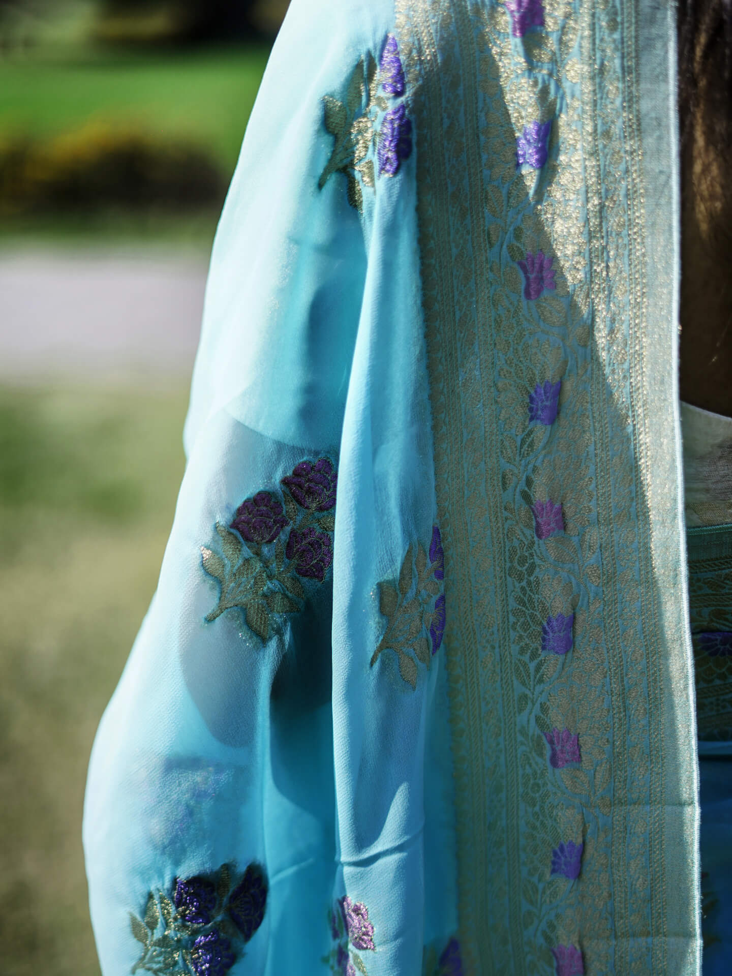 NEELAM - SKY BLUE VISCOSE FLORAL SAREE