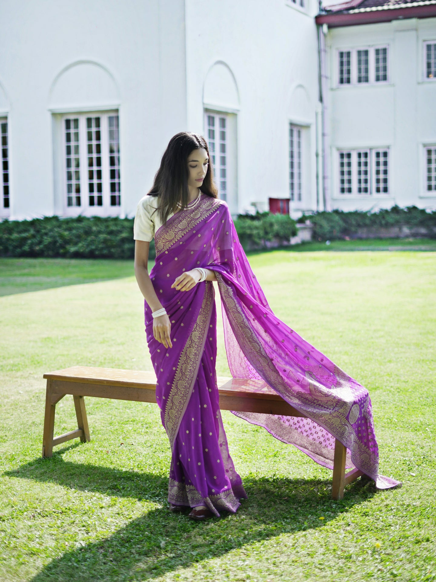 POOJA - VIOLET VISCOSE SAREE WITH SMALL BUTTIES