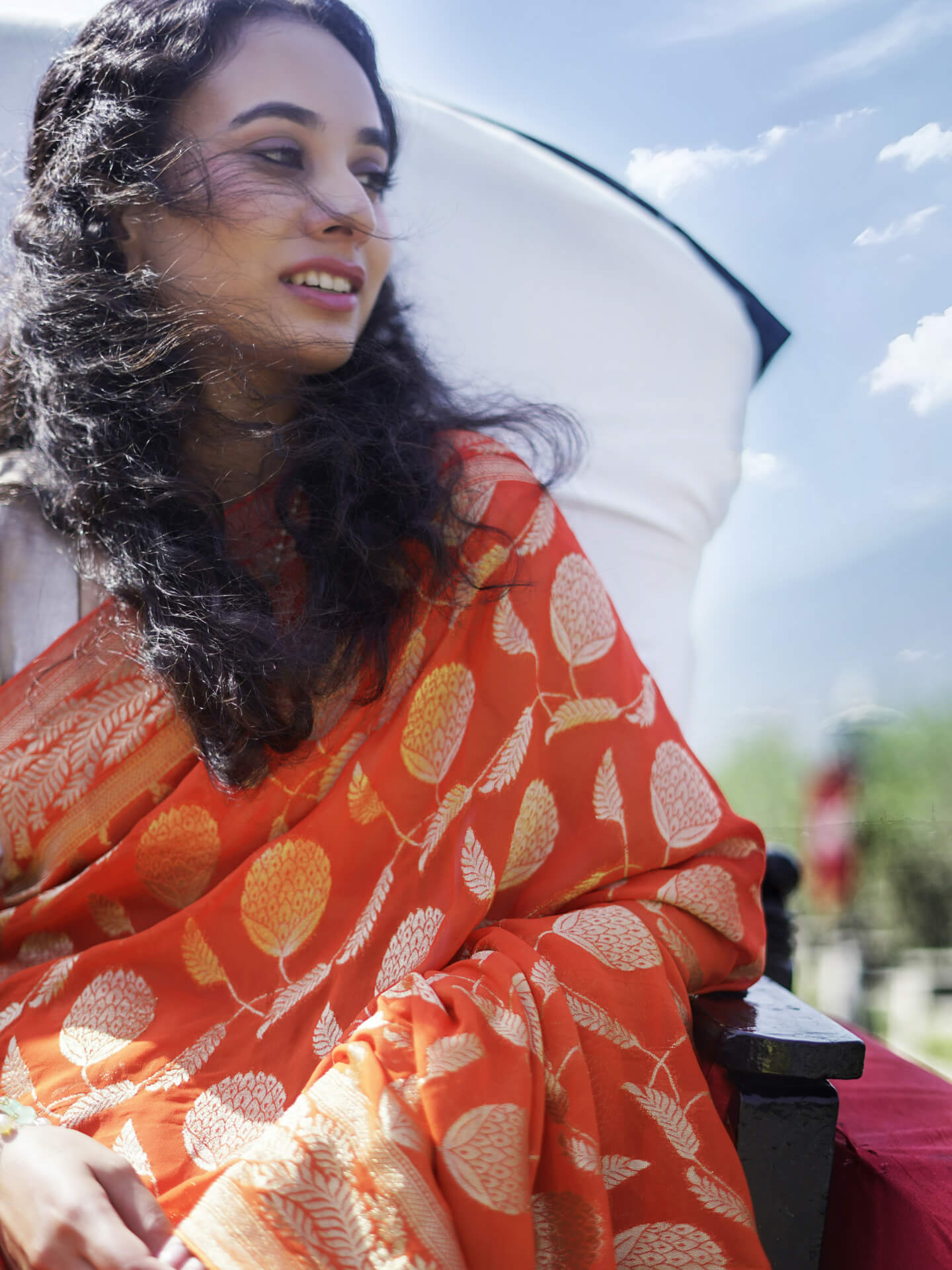 AVANTIKA - ORANGE VISCOSE SAREE WITH GOLD ZARI