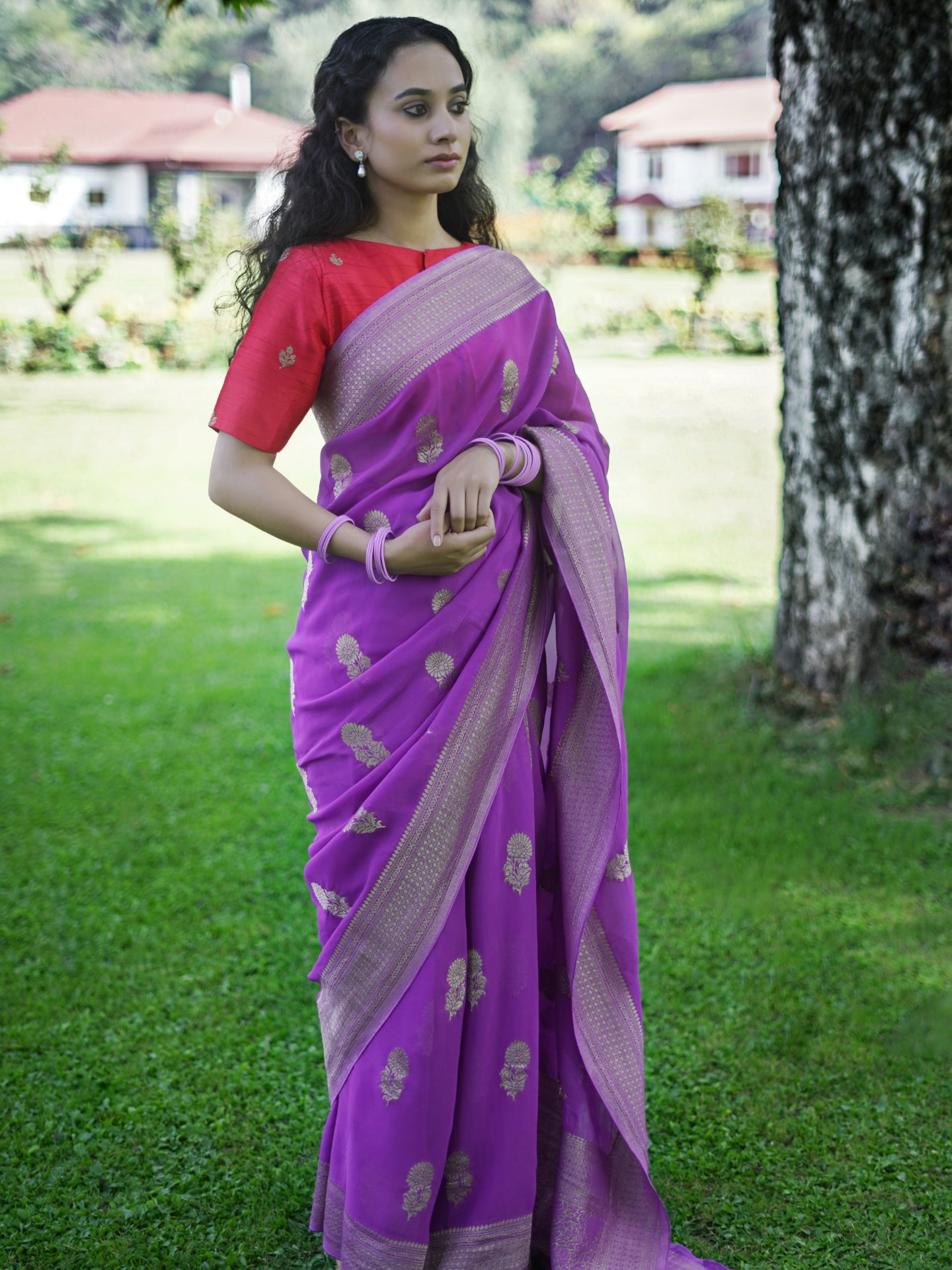 NISHA - PURPLE VISCOSE SAREE WITH BUTTA
